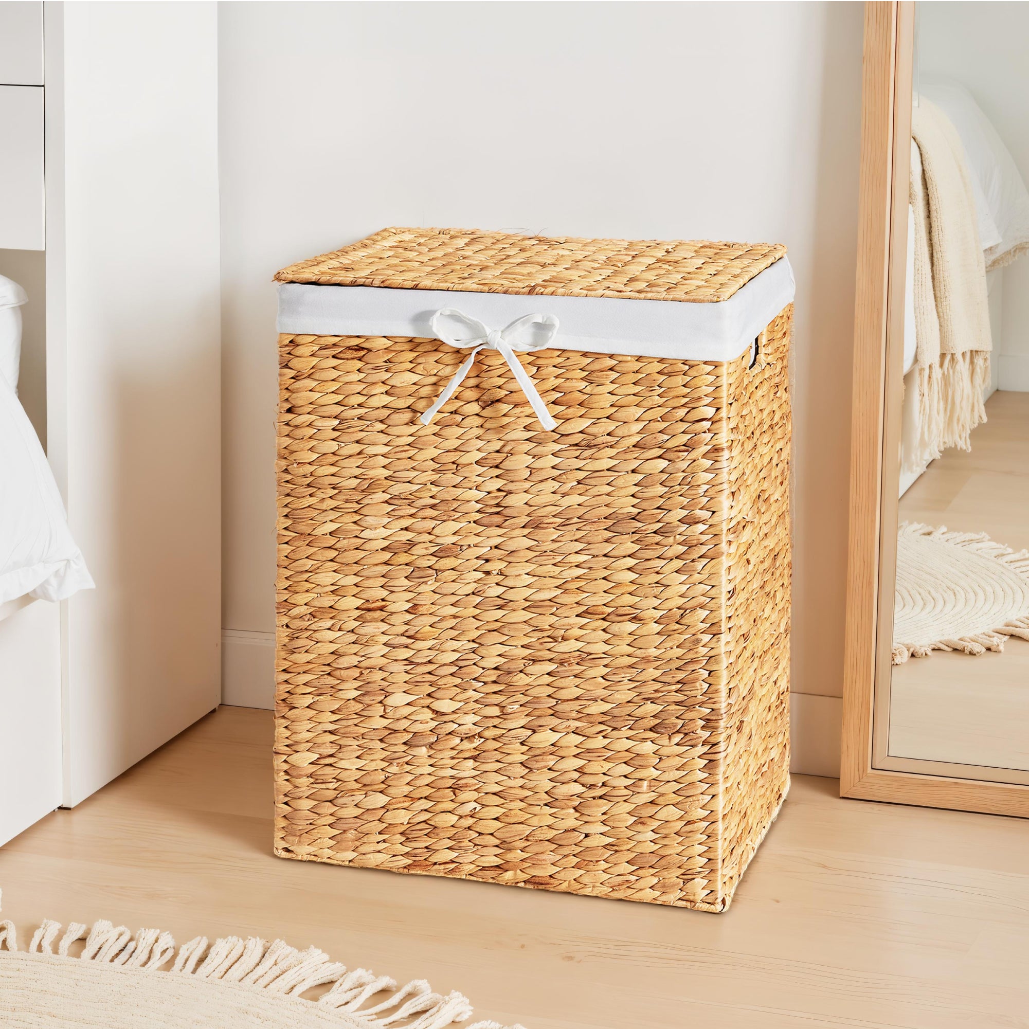 Handwoven Laundry Hamper Basket w/ Lid, Removable Liner & Built-in Handles