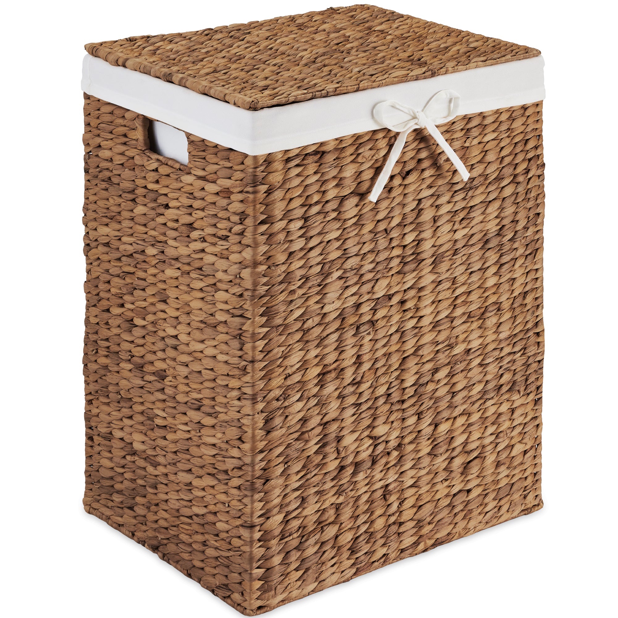 Handwoven Laundry Hamper Basket w/ Lid, Removable Liner & Built-in Handles