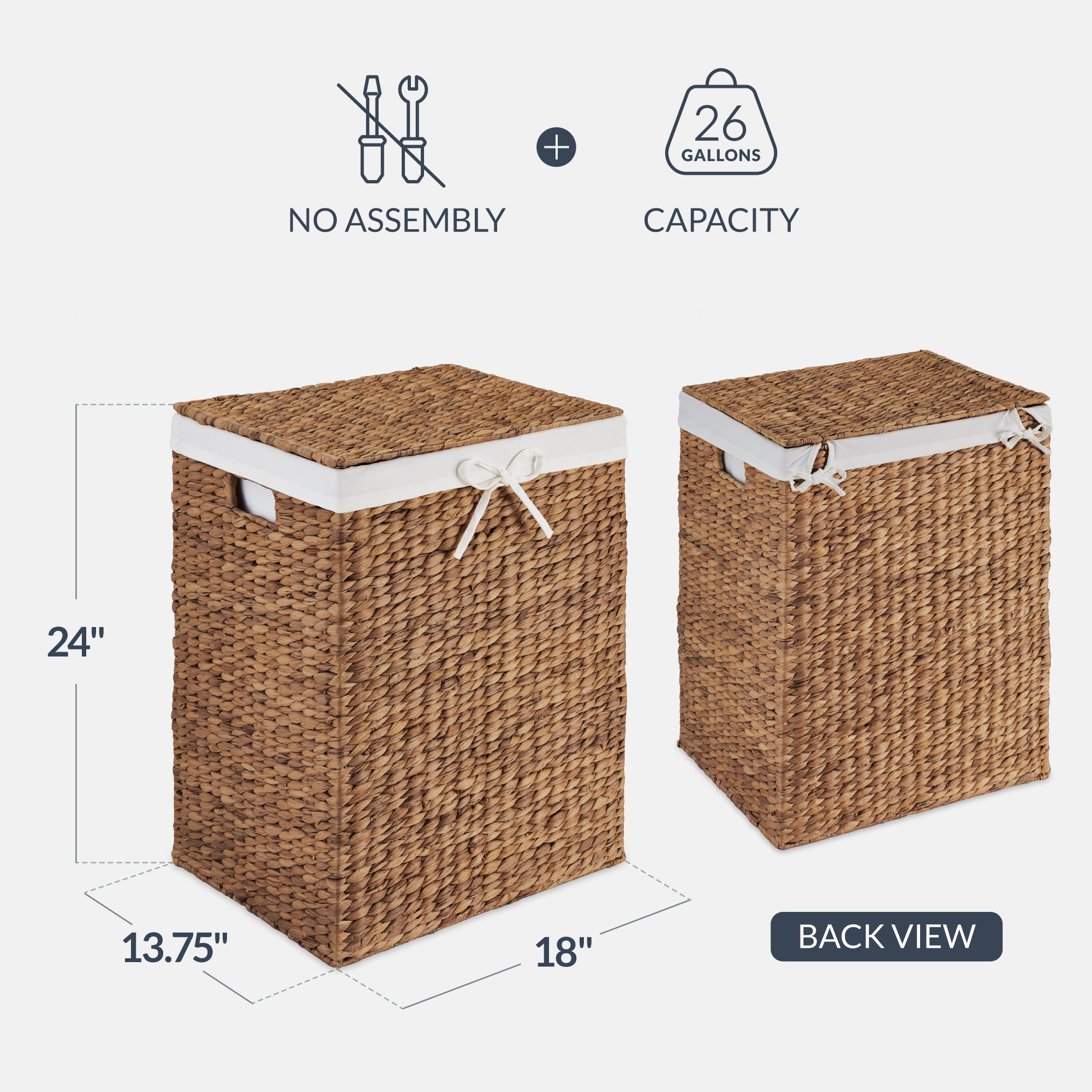 Handwoven Laundry Hamper Basket w/ Lid, Removable Liner & Built-in Handles