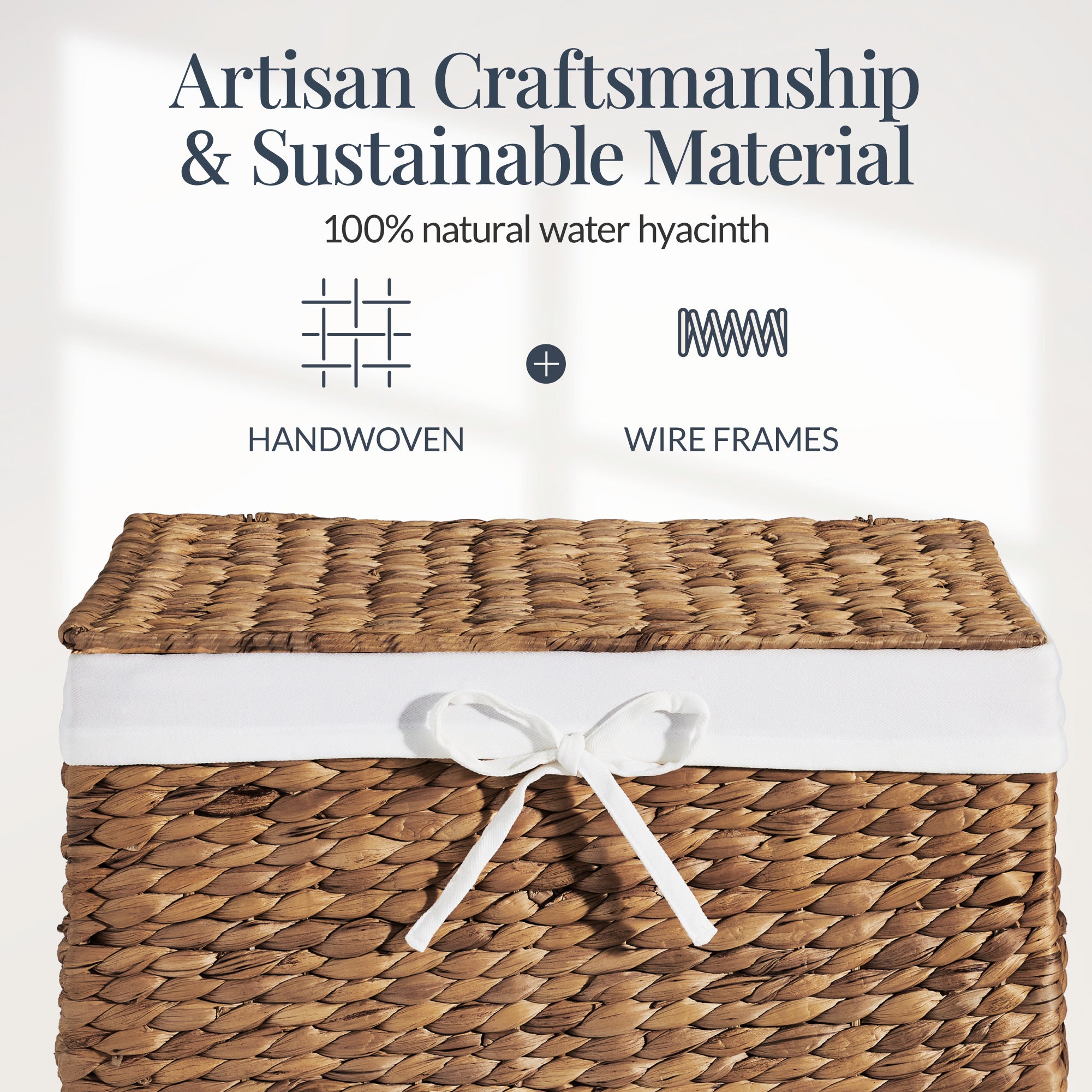 Handwoven Laundry Hamper Basket w/ Lid, Removable Liner & Built-in Handles