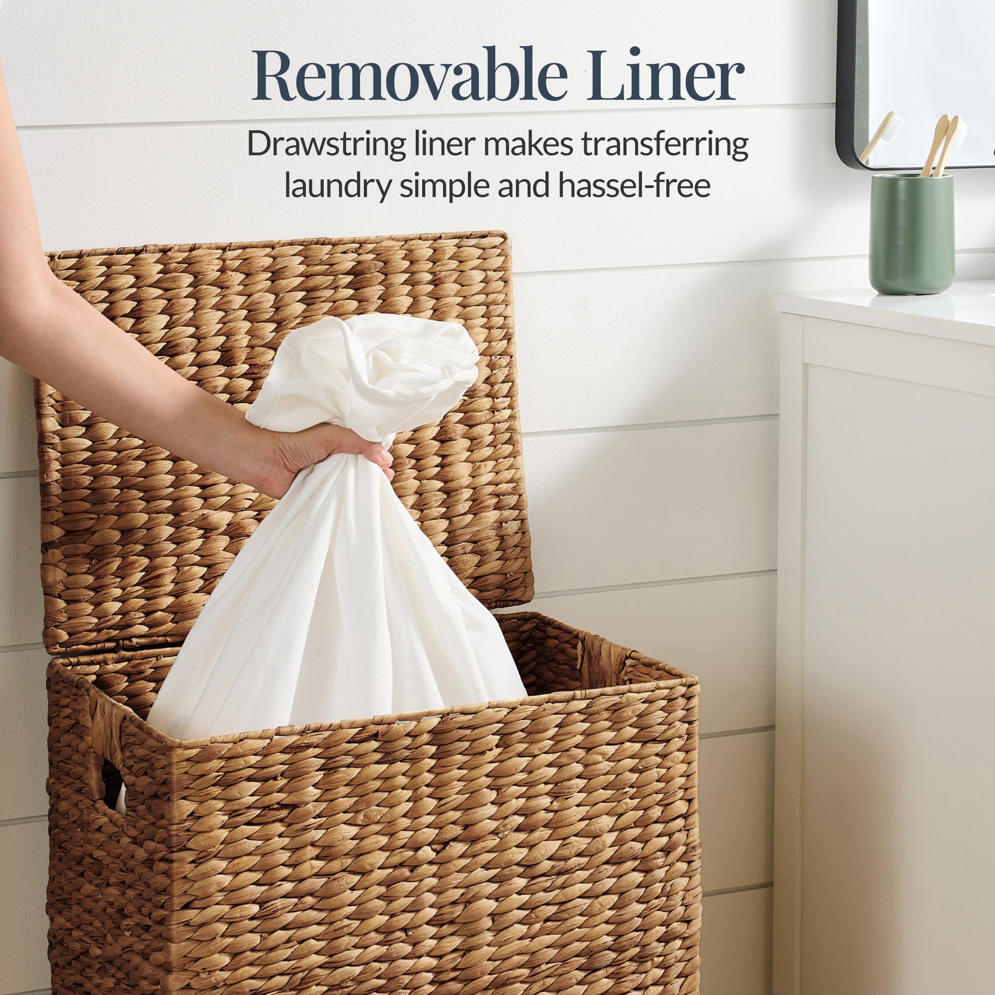 Handwoven Laundry Hamper Basket w/ Lid, Removable Liner & Built-in Handles