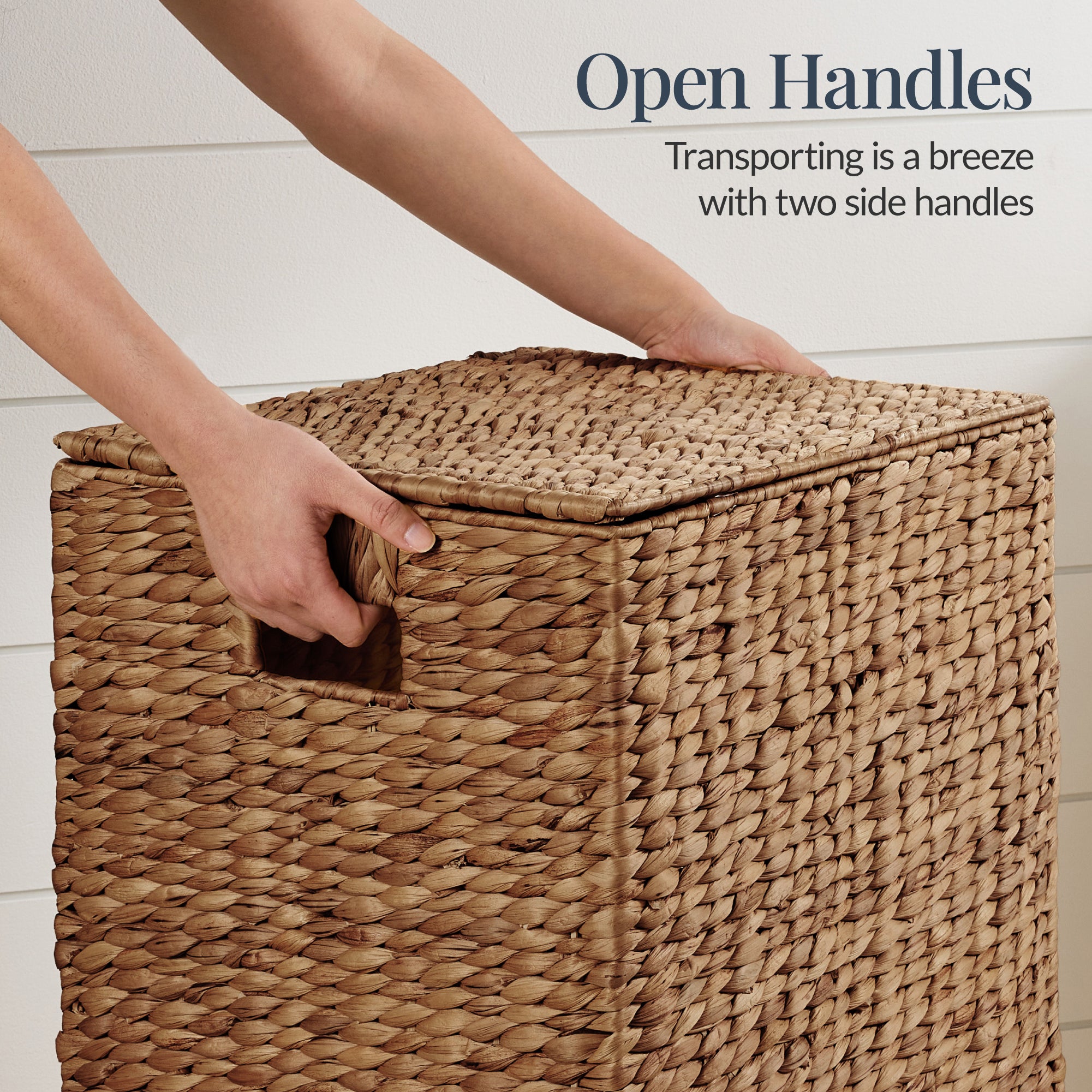 Handwoven Laundry Hamper Basket w/ Lid, Removable Liner & Built-in Handles