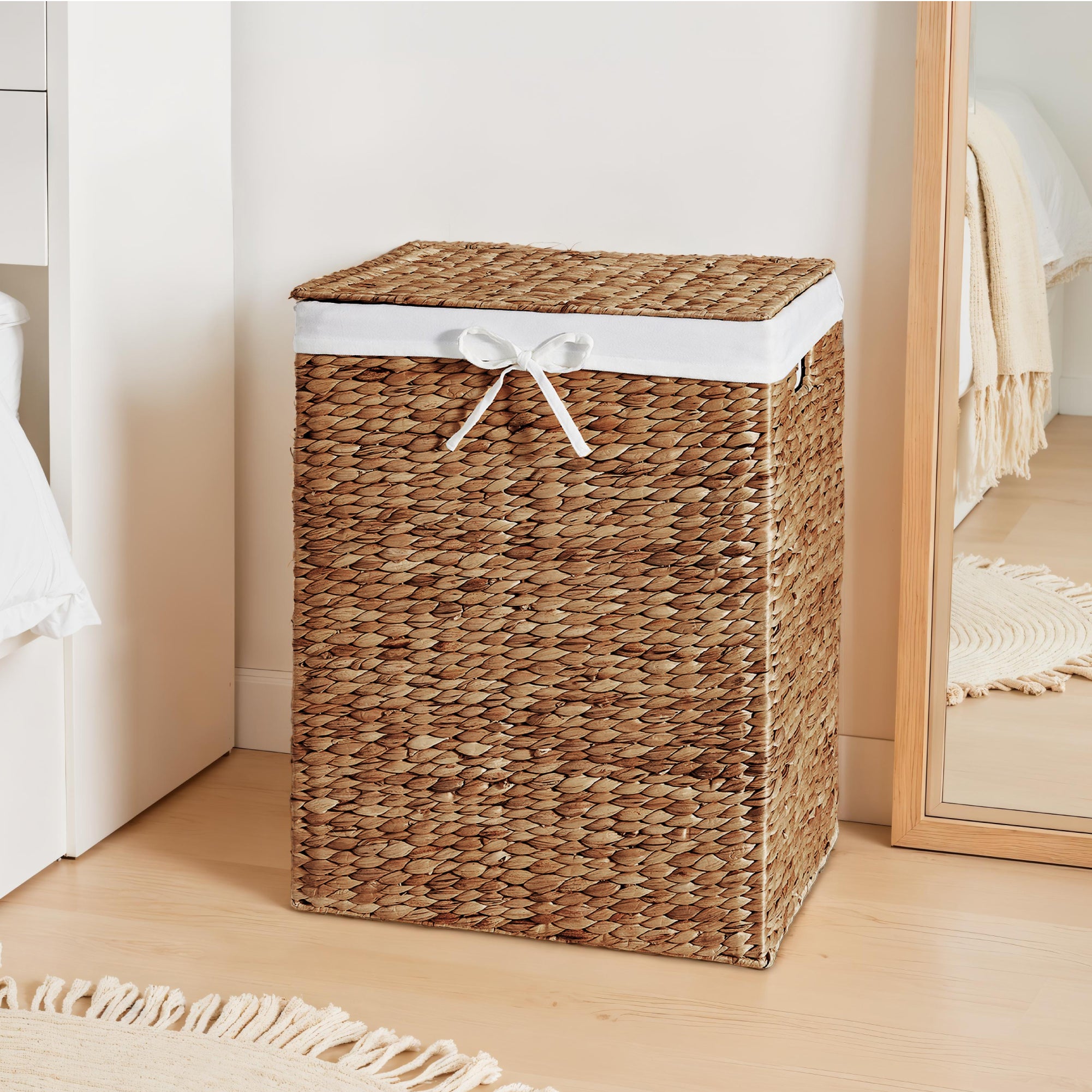 Handwoven Laundry Hamper Basket w/ Lid, Removable Liner & Built-in Handles