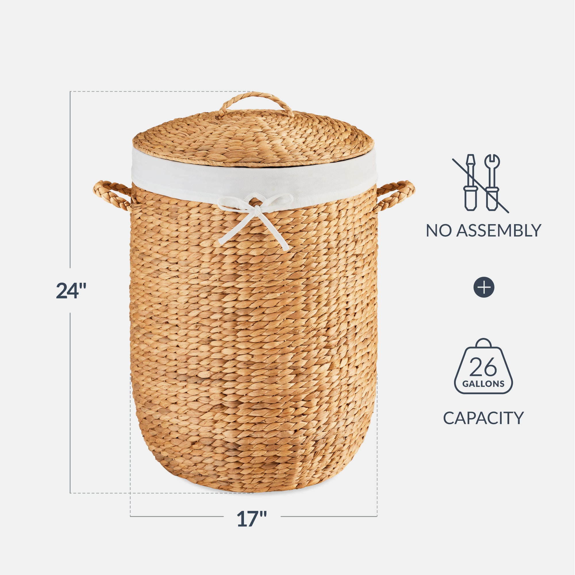 Round Laundry Hamper w/ Lid w/ Handles & Removable Liner