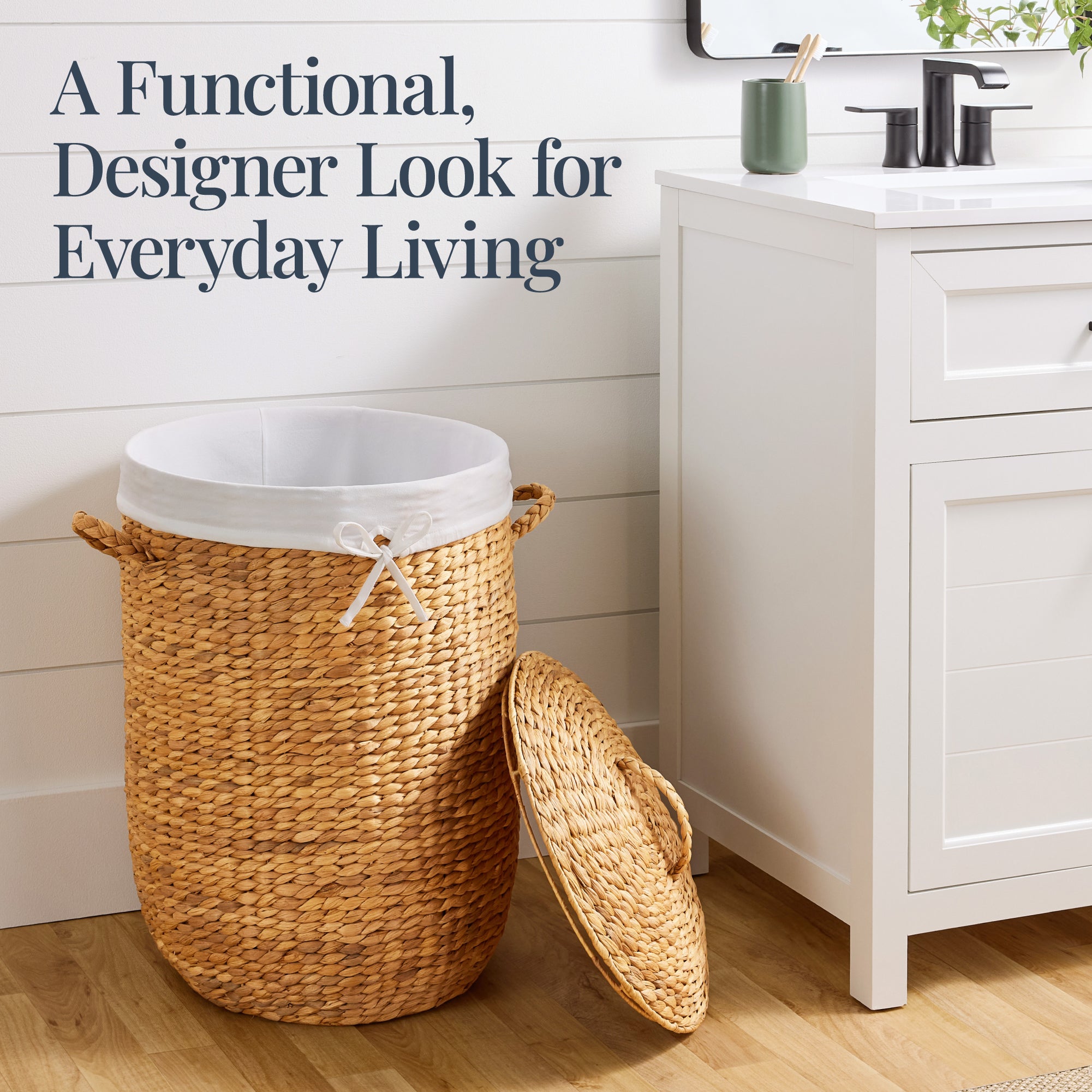 Round Laundry Hamper w/ Lid w/ Handles & Removable Liner