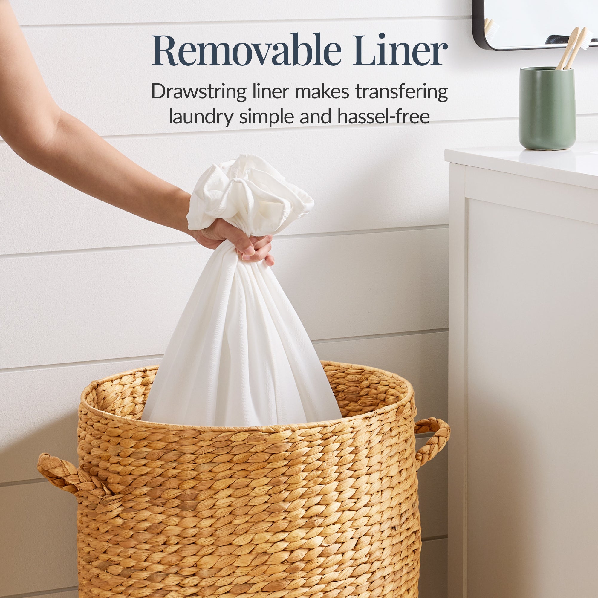 Round Laundry Hamper w/ Lid w/ Handles & Removable Liner