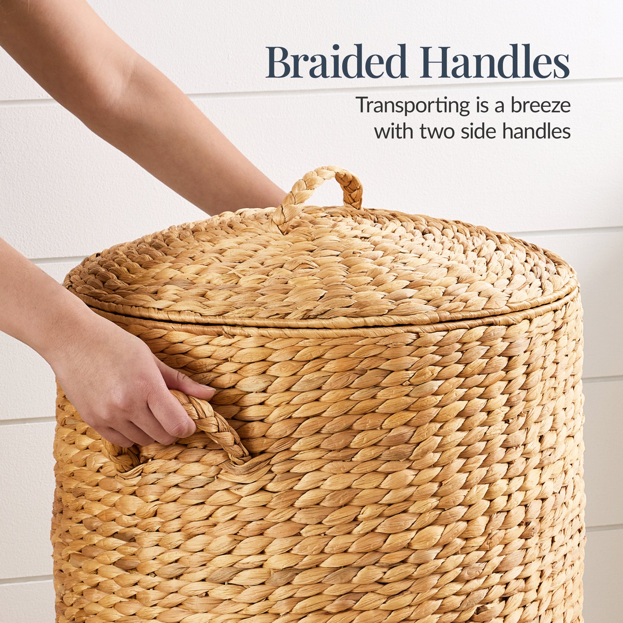 Round Laundry Hamper w/ Lid w/ Handles & Removable Liner