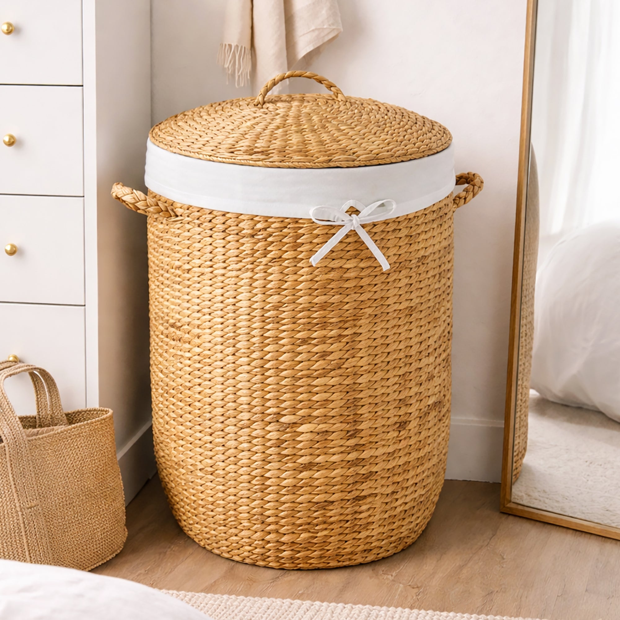 Round Laundry Hamper w/ Lid w/ Handles & Removable Liner