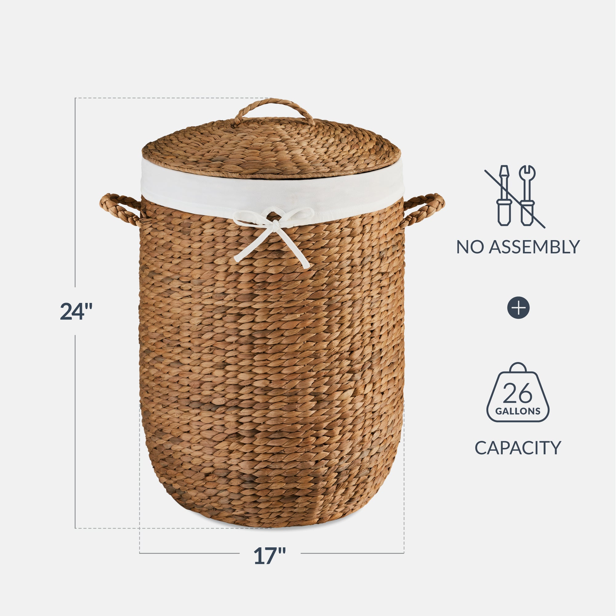 Round Laundry Hamper w/ Lid w/ Handles & Removable Liner