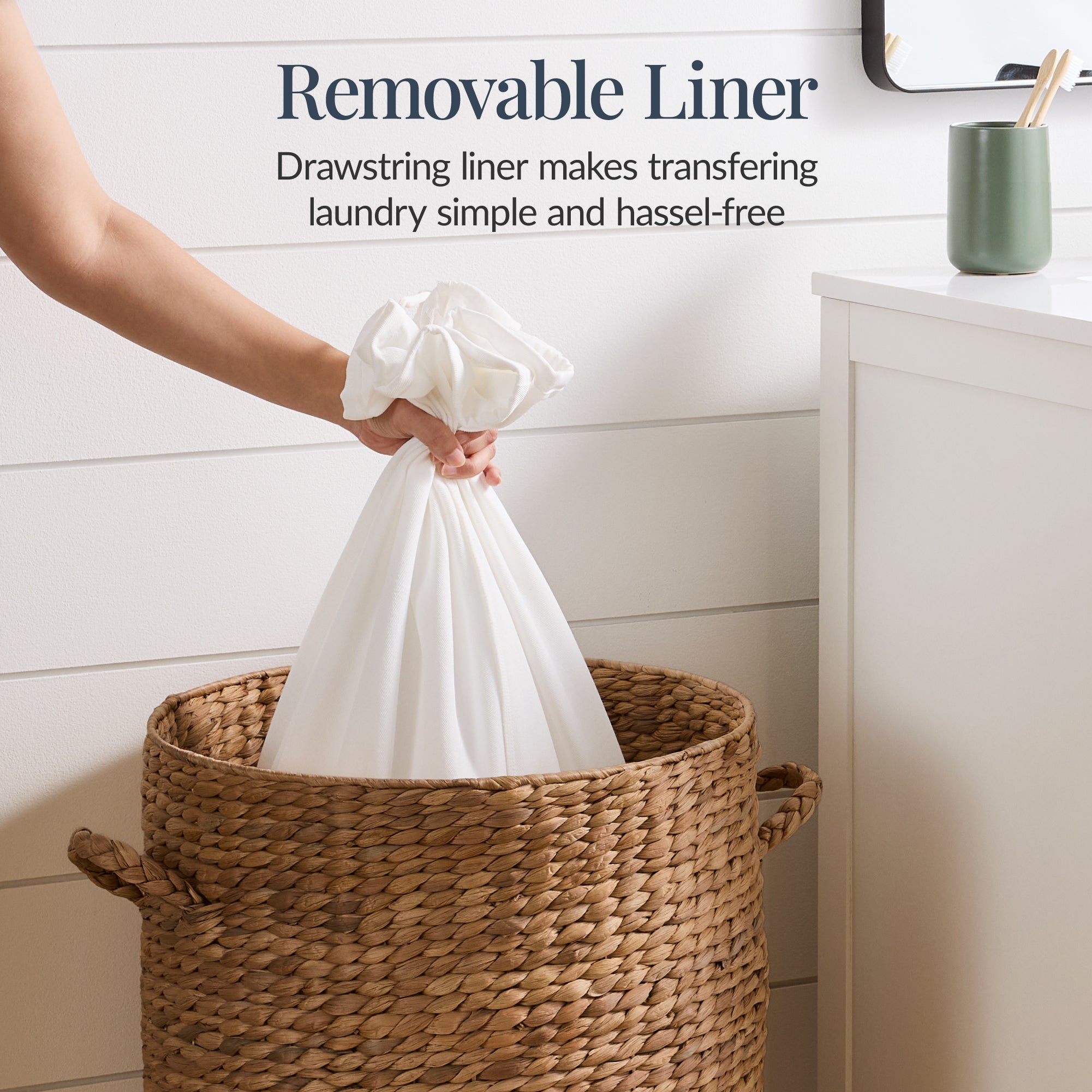 Round Laundry Hamper w/ Lid w/ Handles & Removable Liner