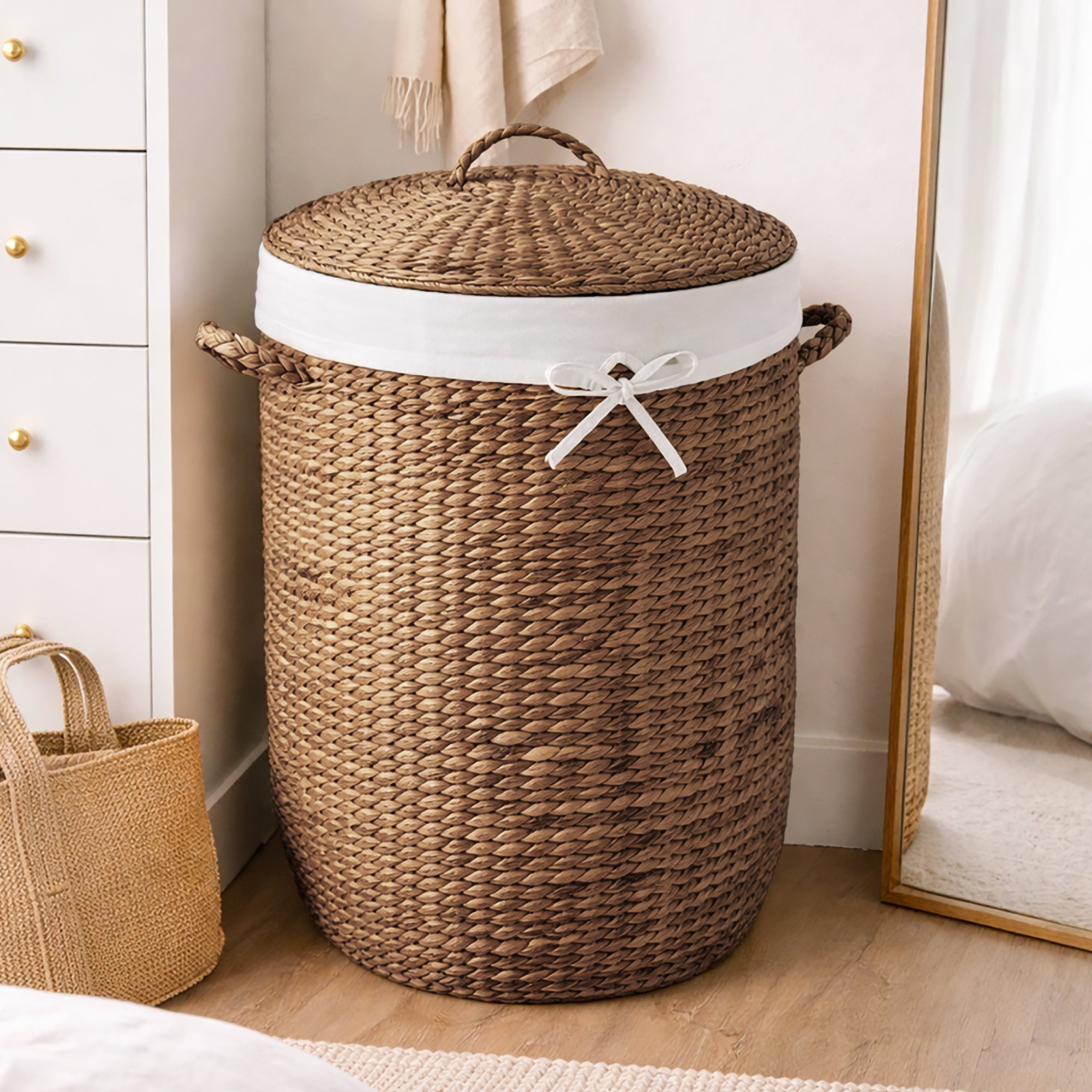Round Laundry Hamper w/ Lid w/ Handles & Removable Liner