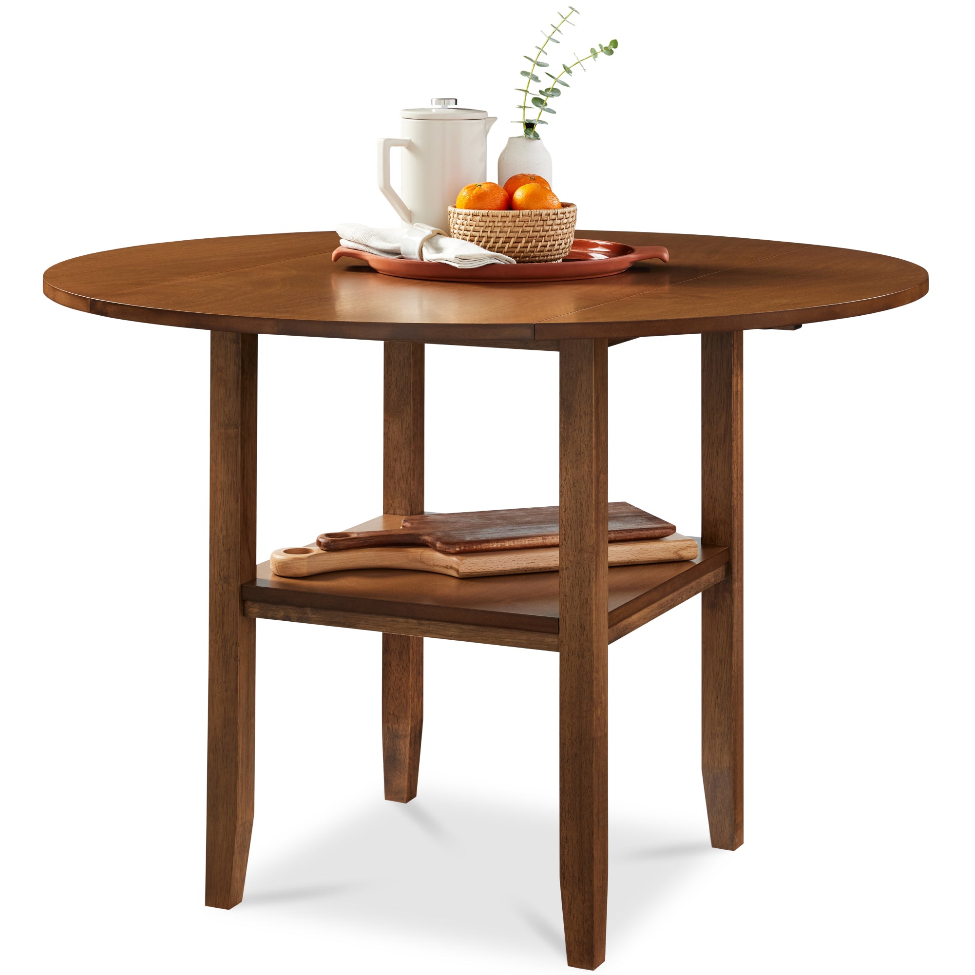 Round Dining Table, 42"  Small Kitchen Dining Table for 4  w/ Dual Leaf