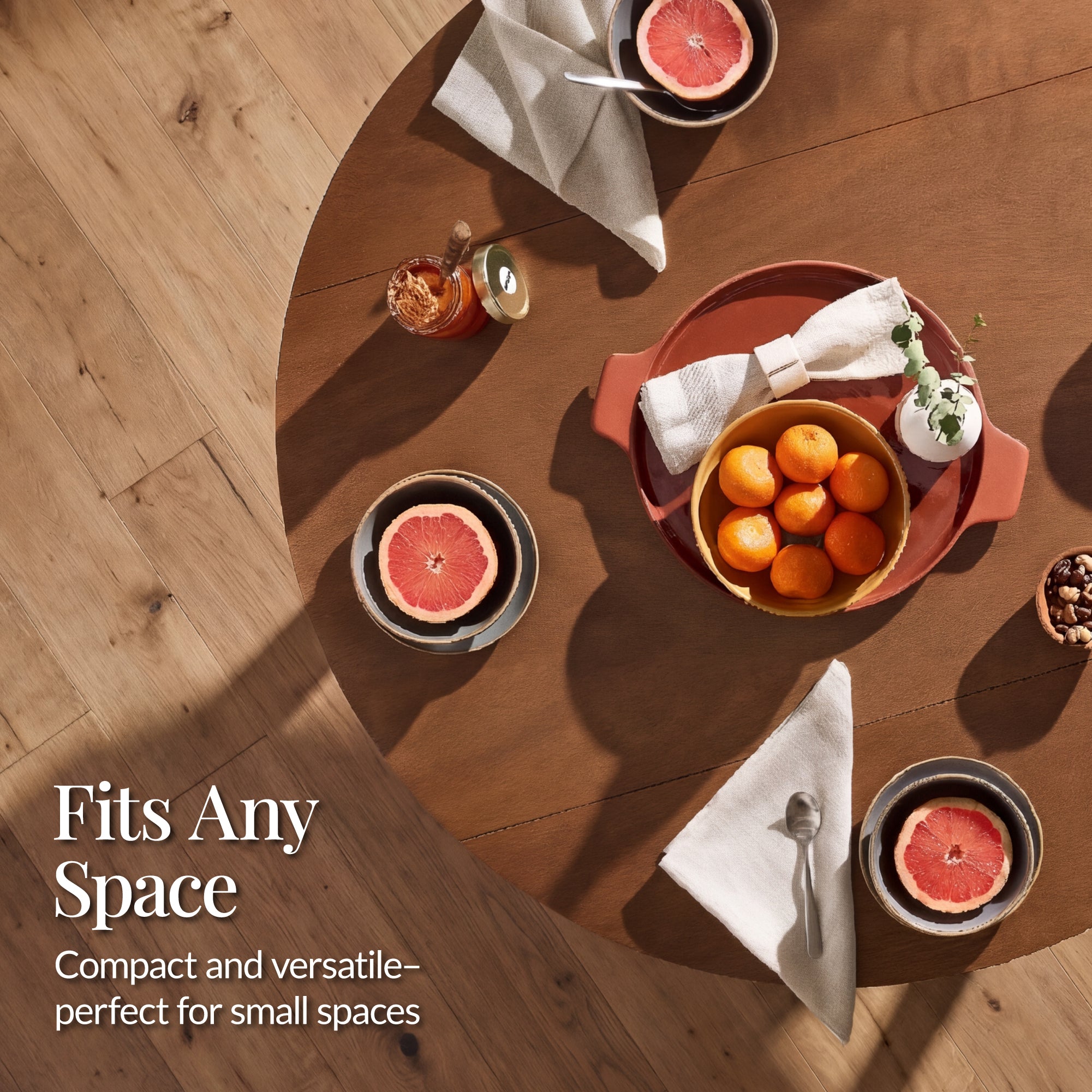 Round Dining Table, 42"  Small Kitchen Dining Table for 4  w/ Dual Leaf