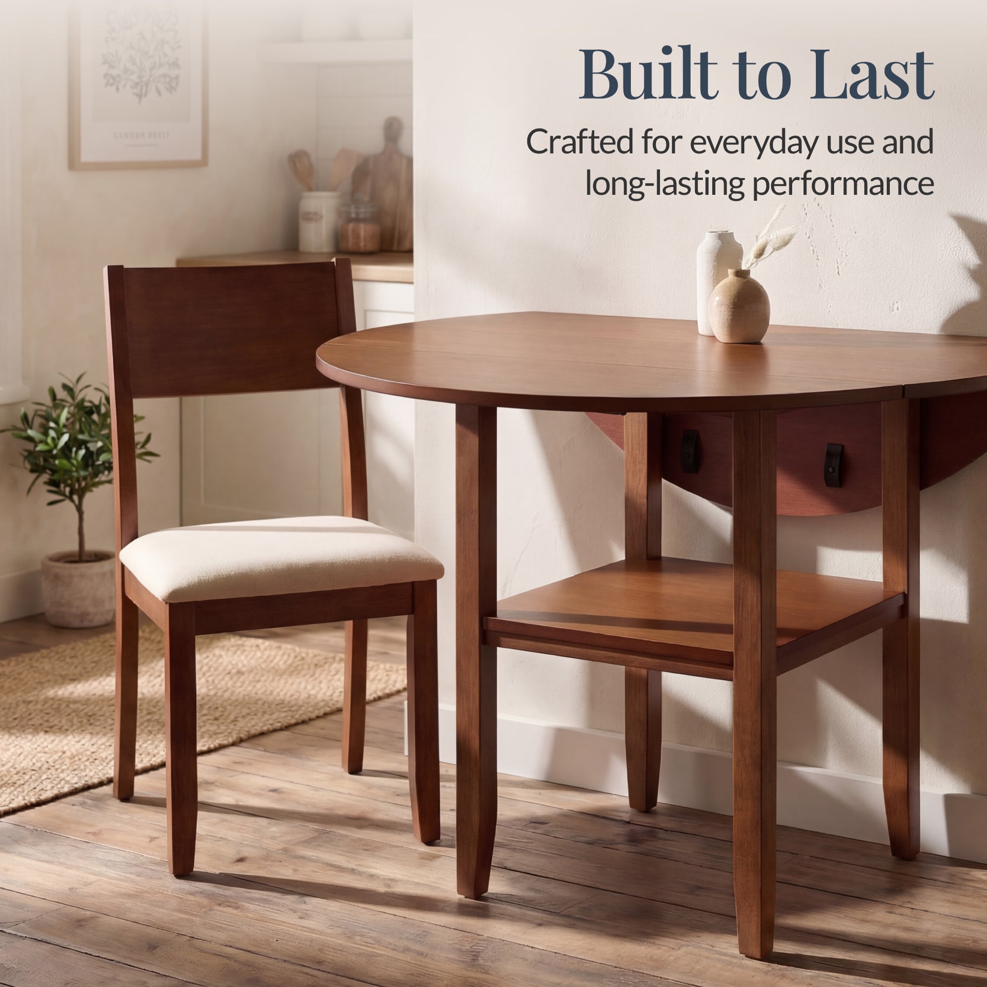 Round Dining Table, 42"  Small Kitchen Dining Table for 4  w/ Dual Leaf