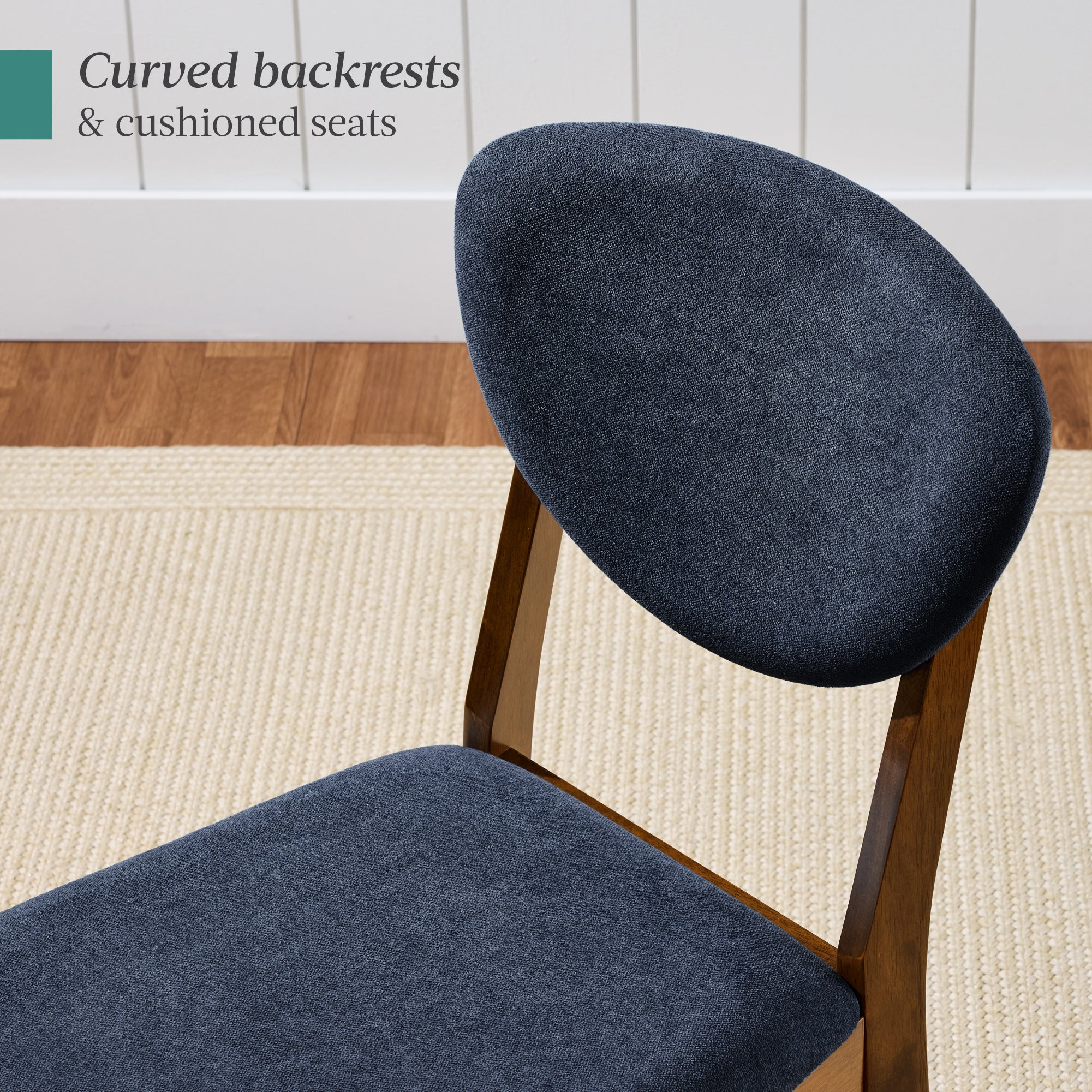 2-Piece Mid-Century Modern Wood &Upholstered Dining Chair Set