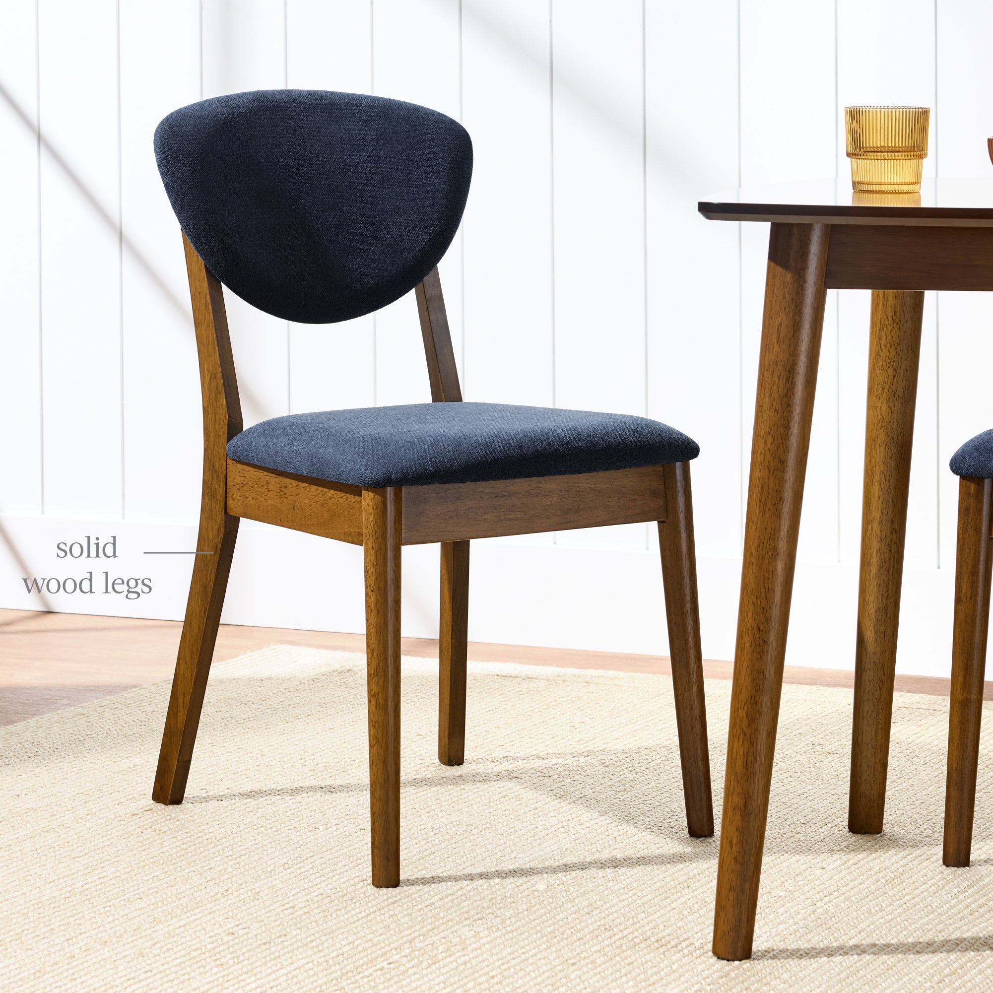 2-Piece Mid-Century Modern Wood &Upholstered Dining Chair Set