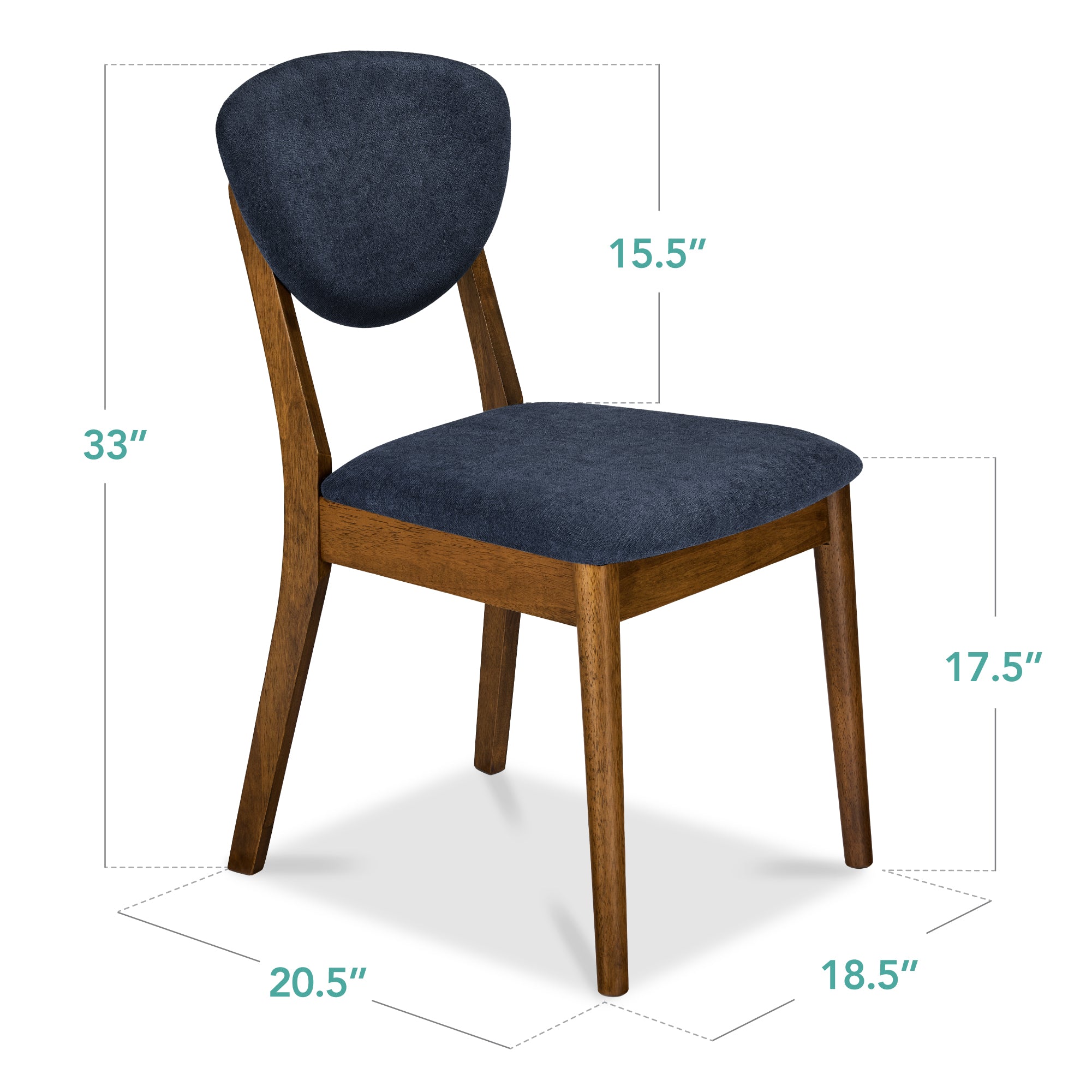 2-Piece Mid-Century Modern Wood &Upholstered Dining Chair Set