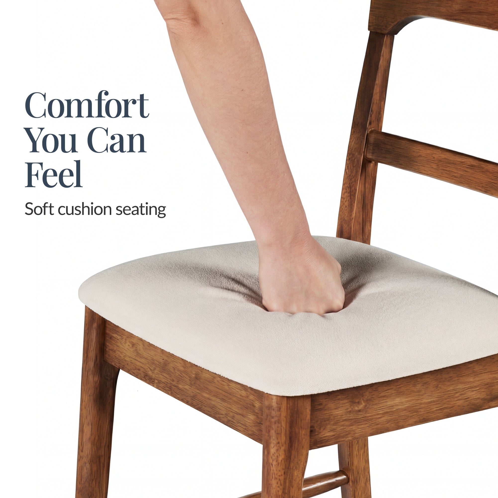 26" Counter-Height Farmhouse Wood Stools  w/ Cushion & Backrest, Set of 2