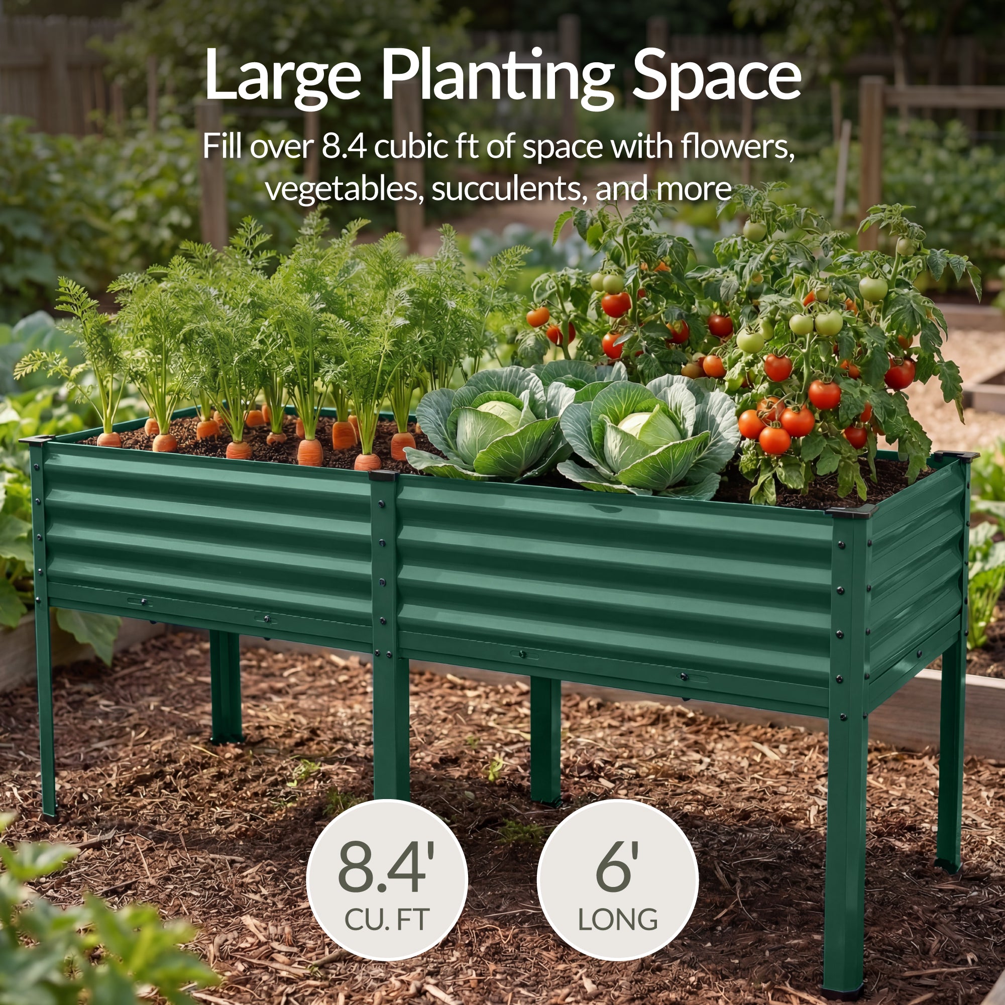 Elevated Galvanized Metal Garden Bed w/ Corner Protectors - 72x24x30in