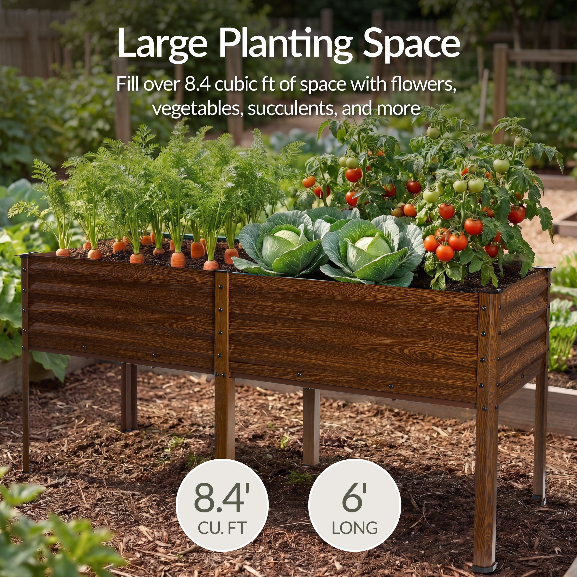 Elevated Galvanized Metal Garden Bed w/ Corner Protectors - 72x24x30in