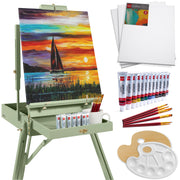 Portable Wooden French Easel w/ 32pc Beginners Kit