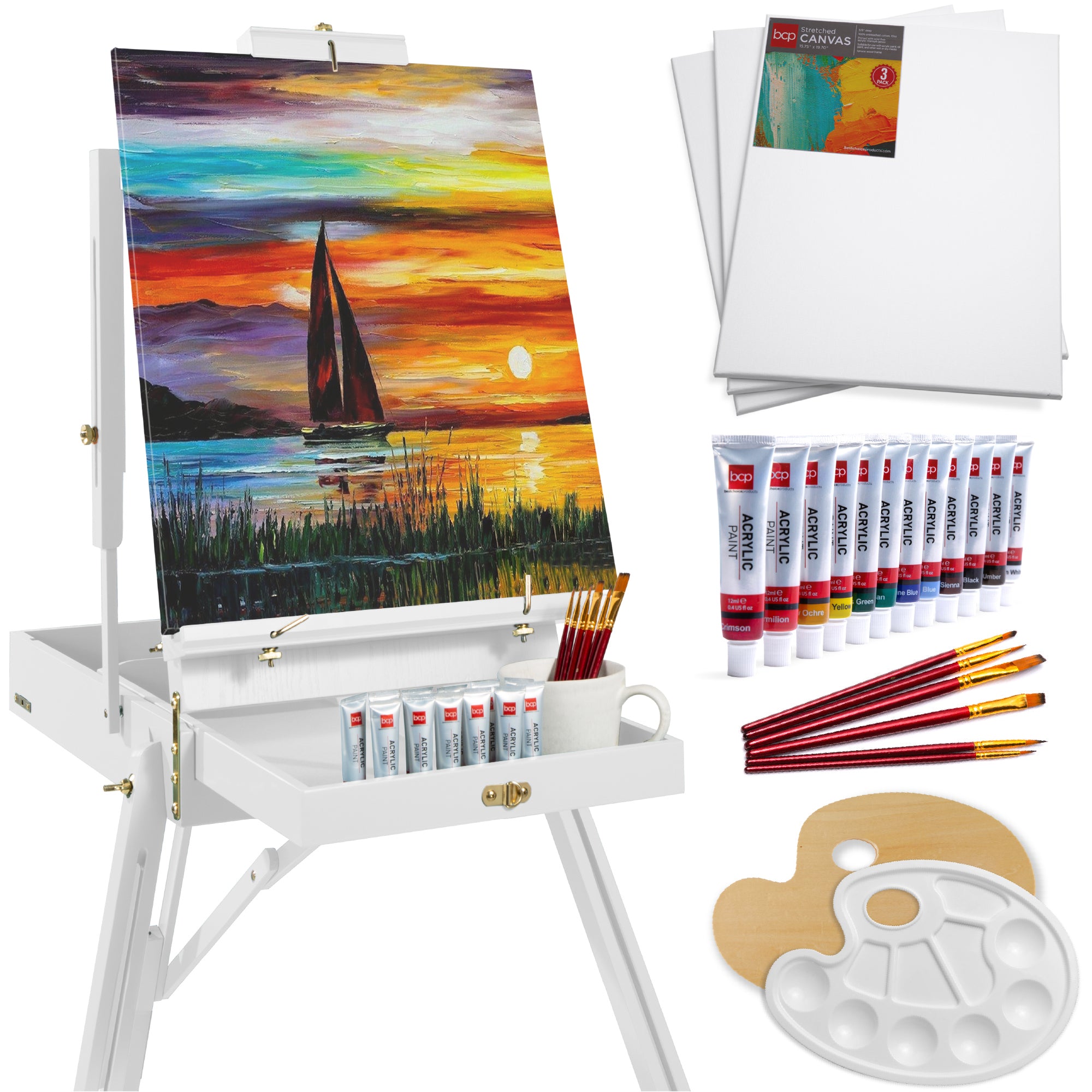 Art Easel for Painting, Portable Adjustable Tripod with 32-Piece Art Set