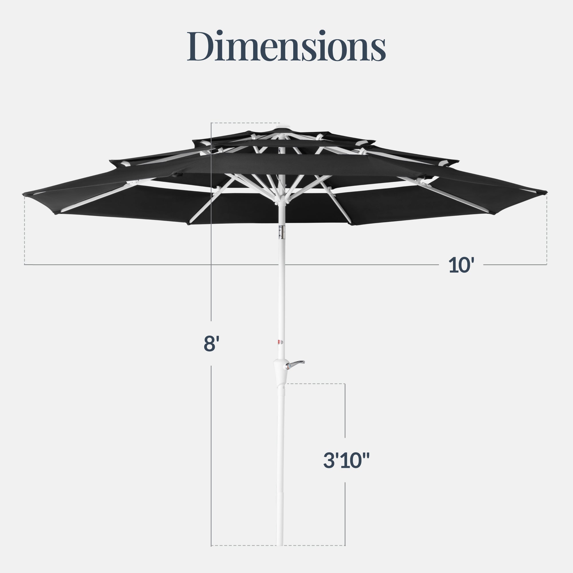 10ft 3-Tier Patio Market Umbrella White Pole, Push Button Tilt, Crank Lift