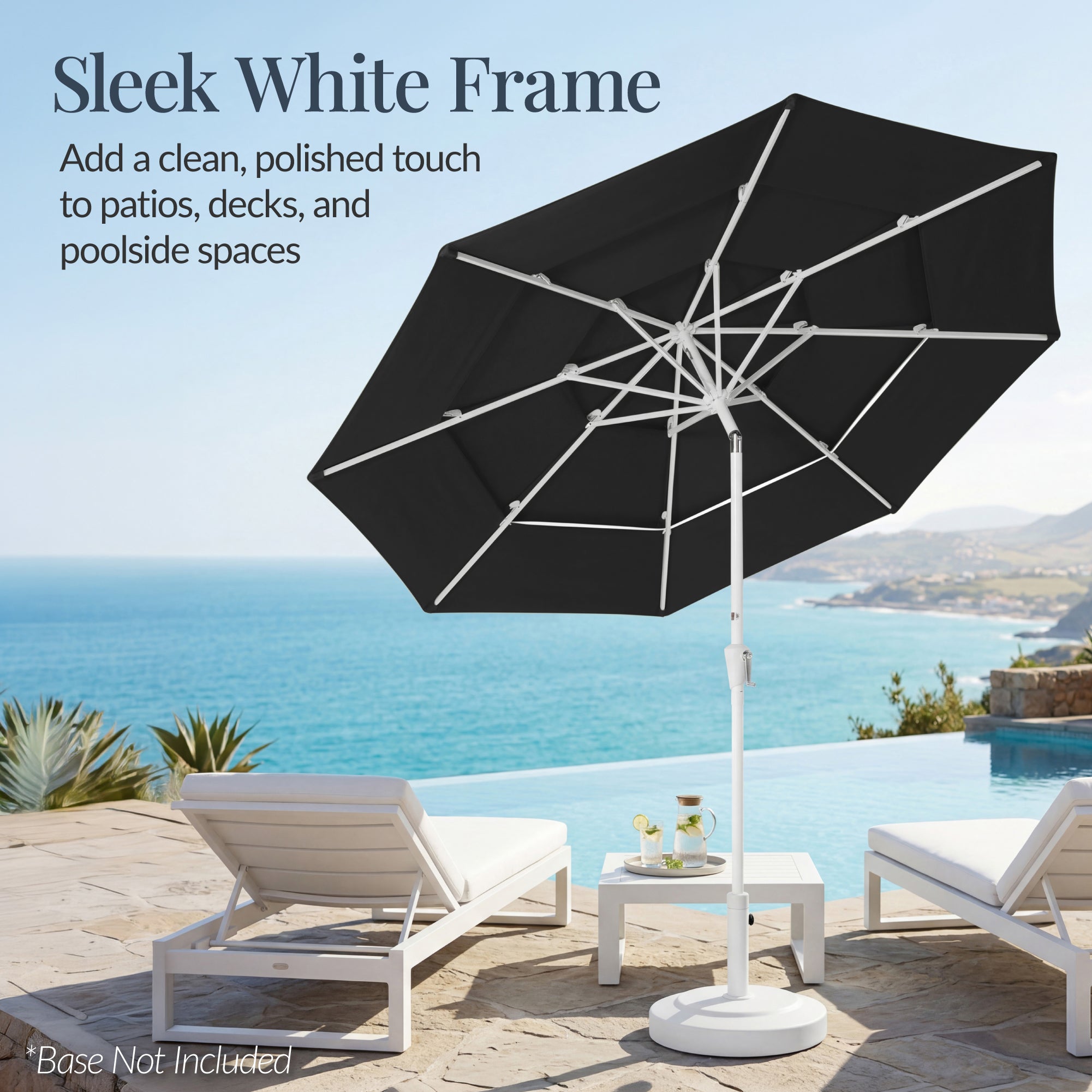 10ft 3-Tier Patio Market Umbrella White Pole, Push Button Tilt, Crank Lift