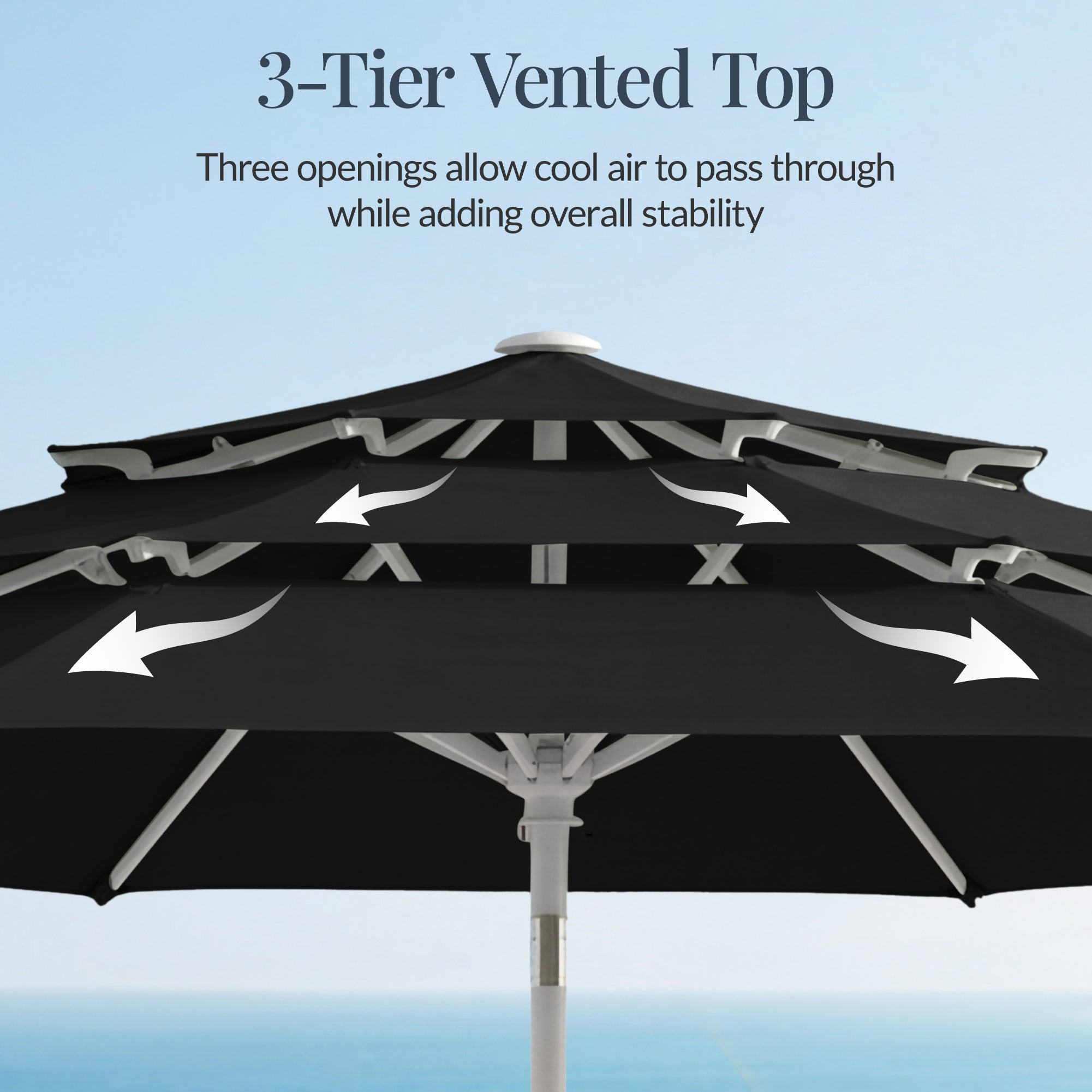 10ft 3-Tier Patio Market Umbrella White Pole, Push Button Tilt, Crank Lift
