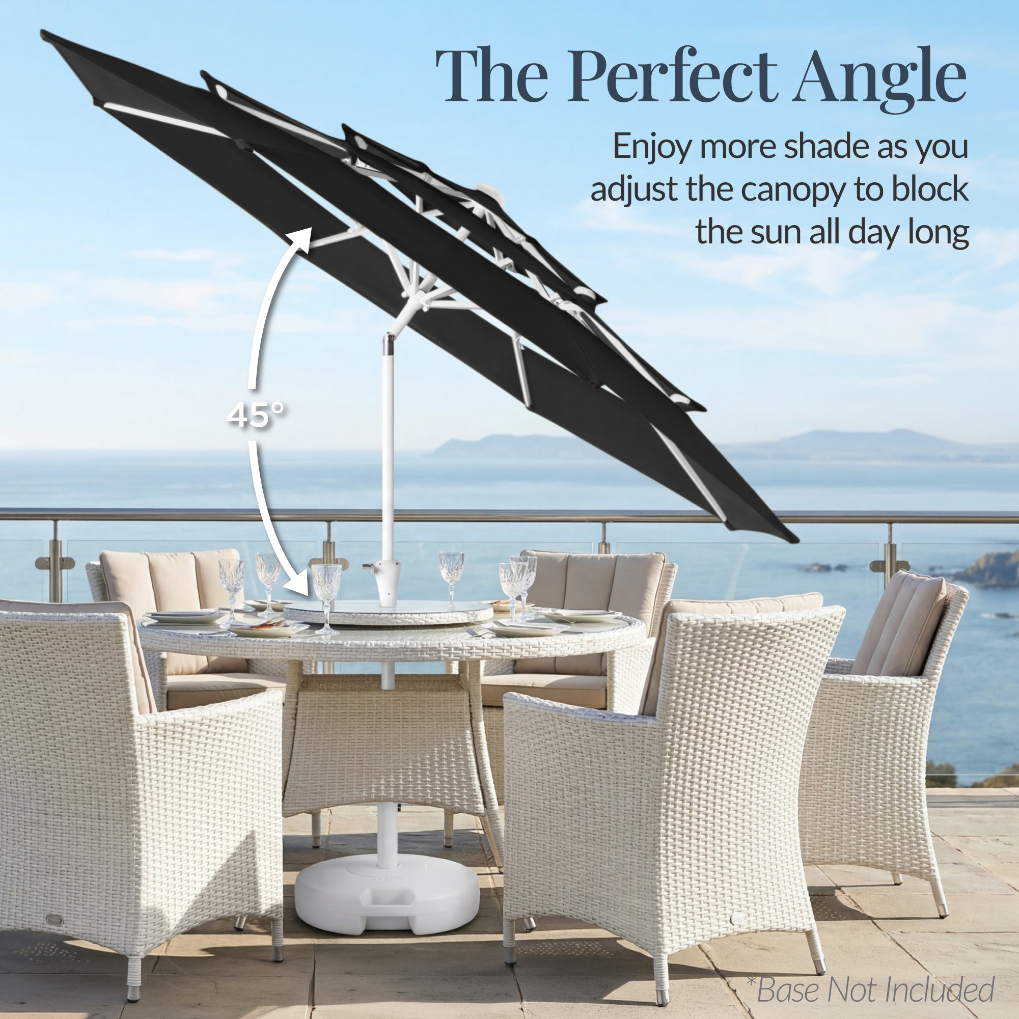10ft 3-Tier Patio Market Umbrella White Pole, Push Button Tilt, Crank Lift