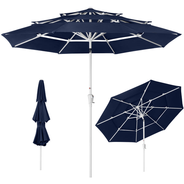 10ft 3-Tier Patio Market Umbrella White Pole, Push Button Tilt, Crank – Best Choice Products