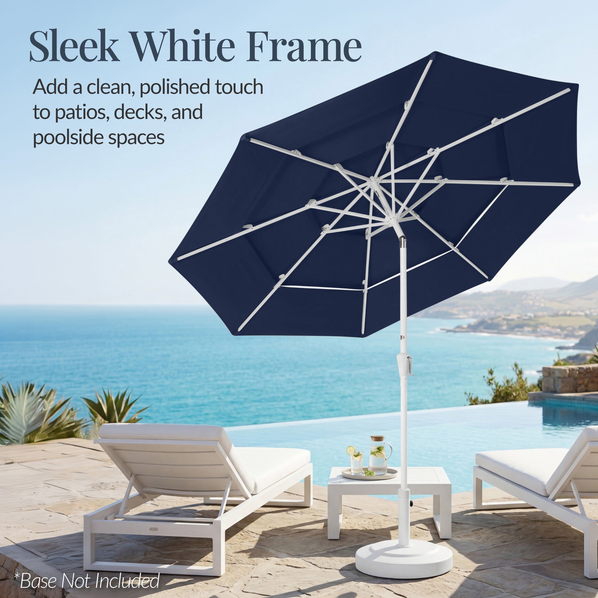 10ft 3-Tier Patio Market Umbrella White Pole, Push Button Tilt, Crank – Best Choice Products