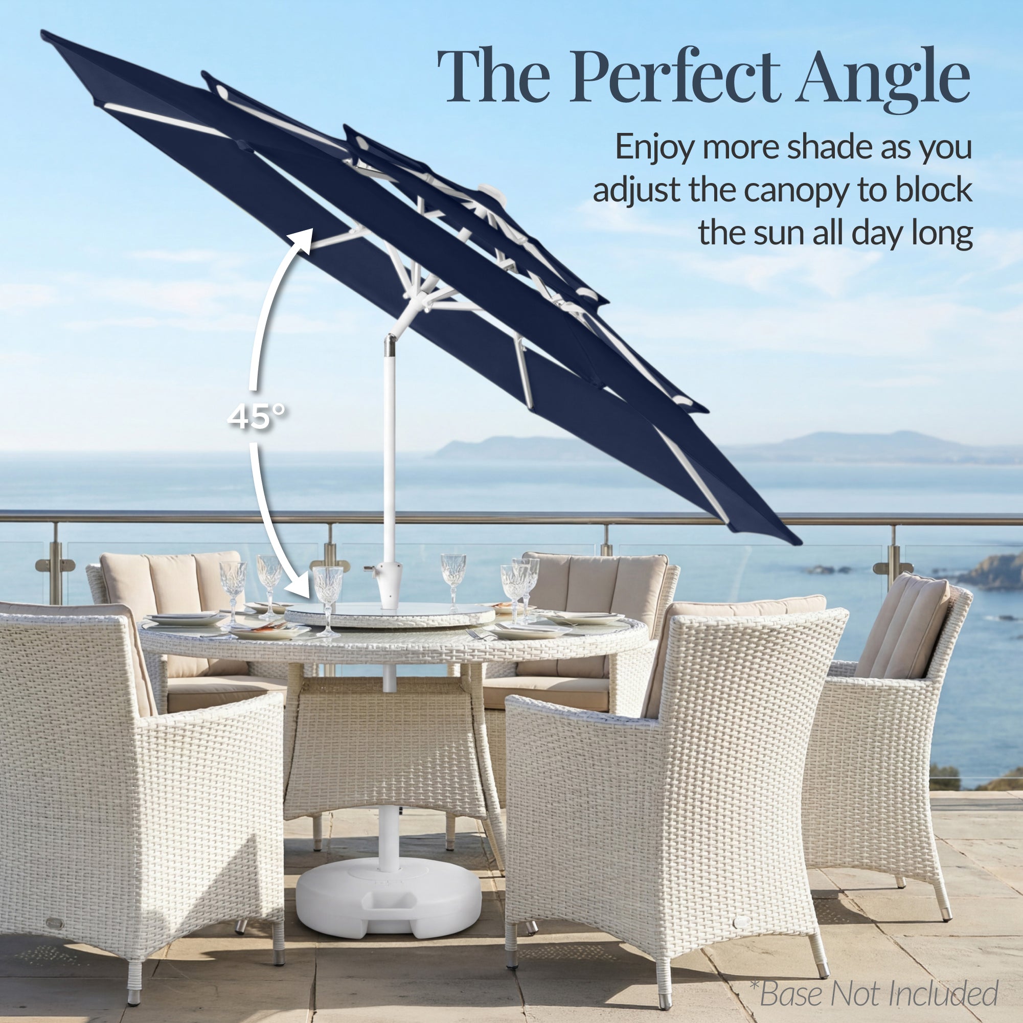 10ft 3-Tier Patio Market Umbrella White Pole, Push Button Tilt, Crank Lift