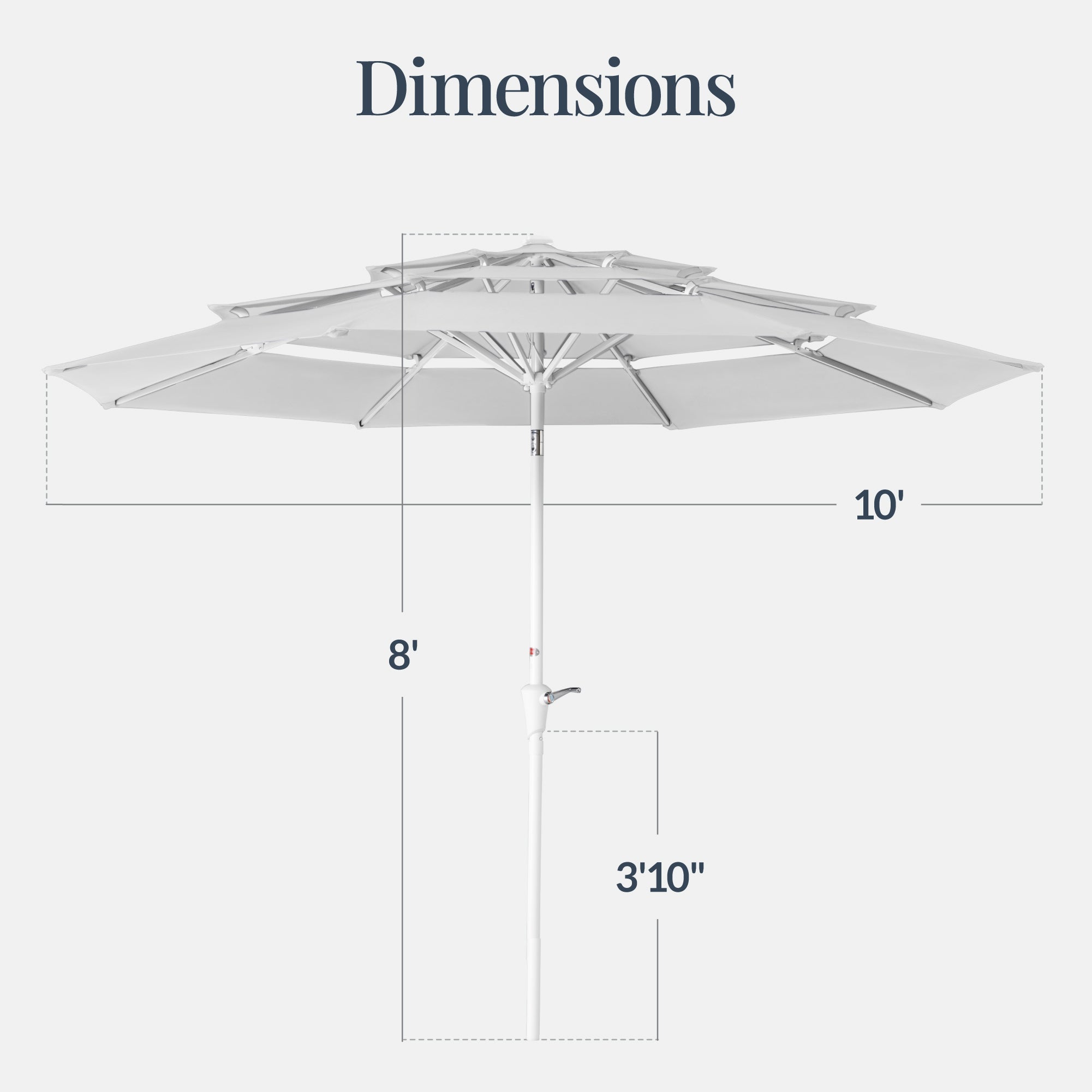 10ft 3-Tier Patio Market Umbrella White Pole, Push Button Tilt, Crank Lift