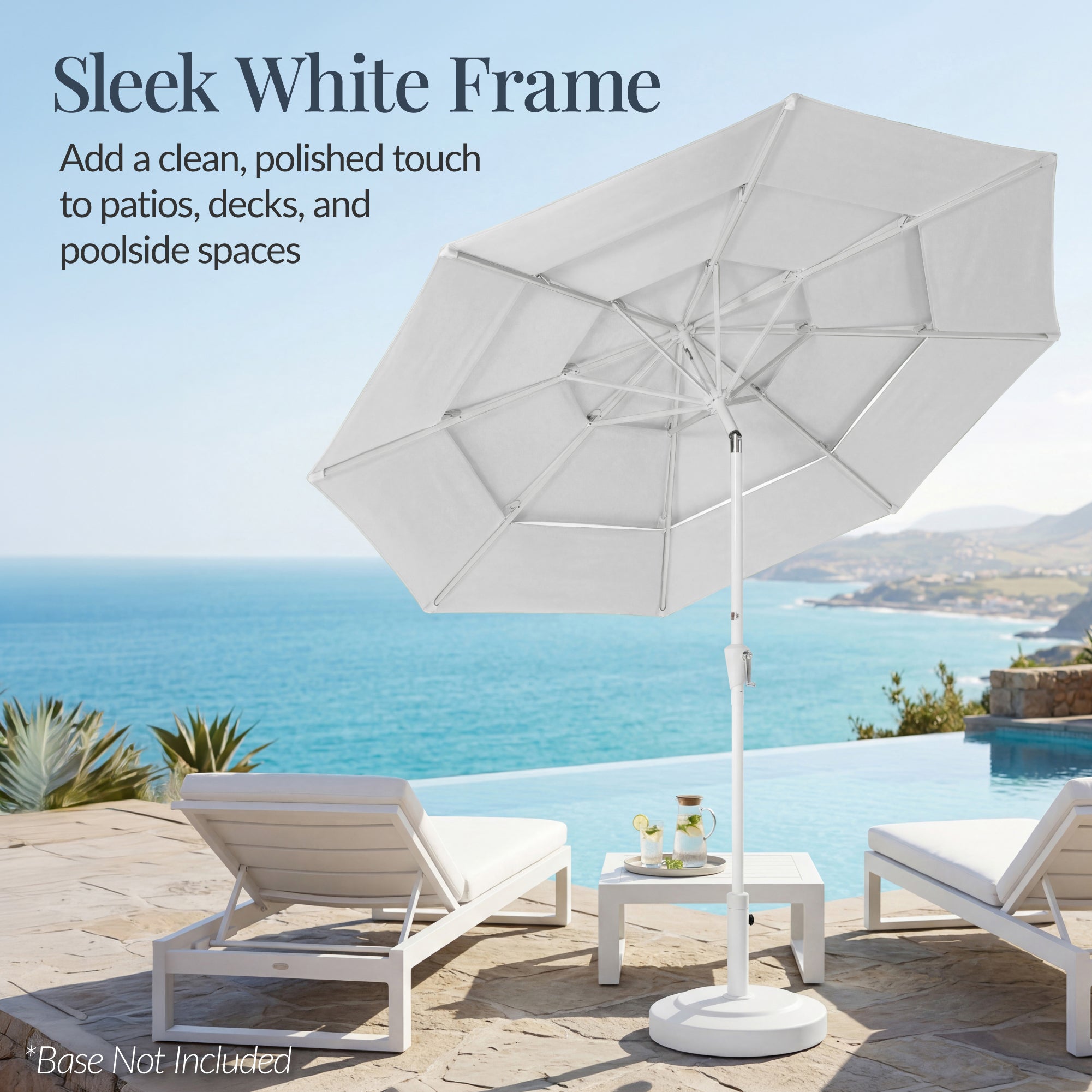 10ft 3-Tier Patio Market Umbrella White Pole, Push Button Tilt, Crank Lift