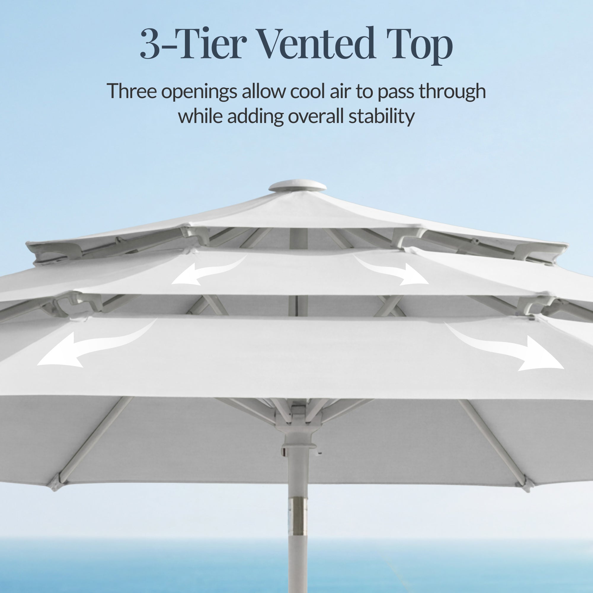 10ft 3-Tier Patio Market Umbrella White Pole, Push Button Tilt, Crank Lift