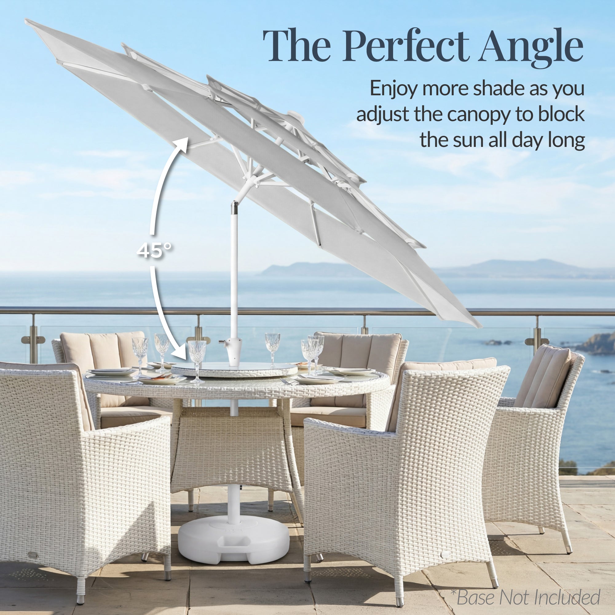 10ft 3-Tier Patio Market Umbrella White Pole, Push Button Tilt, Crank Lift
