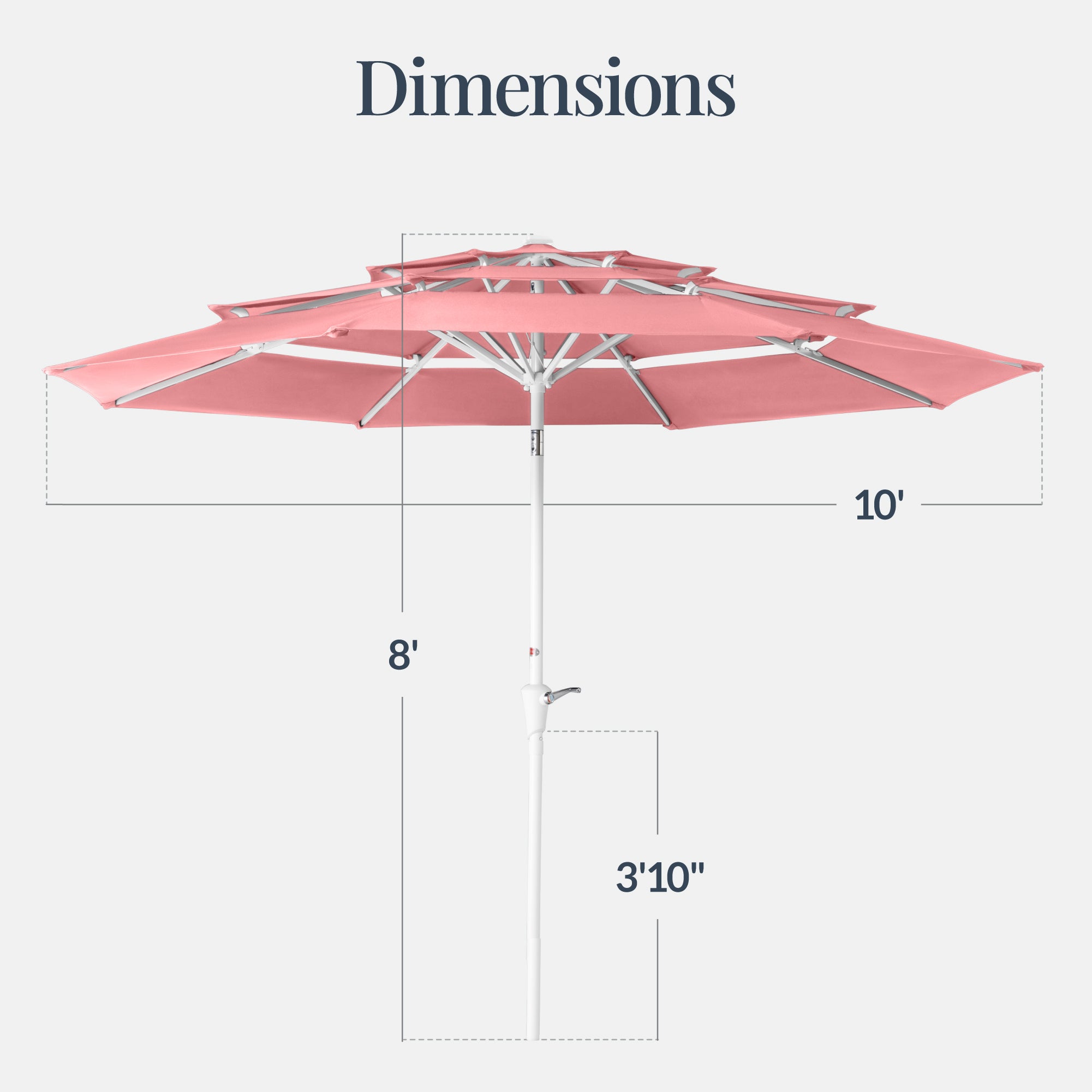 10ft 3-Tier Patio Market Umbrella White Pole, Push Button Tilt, Crank Lift