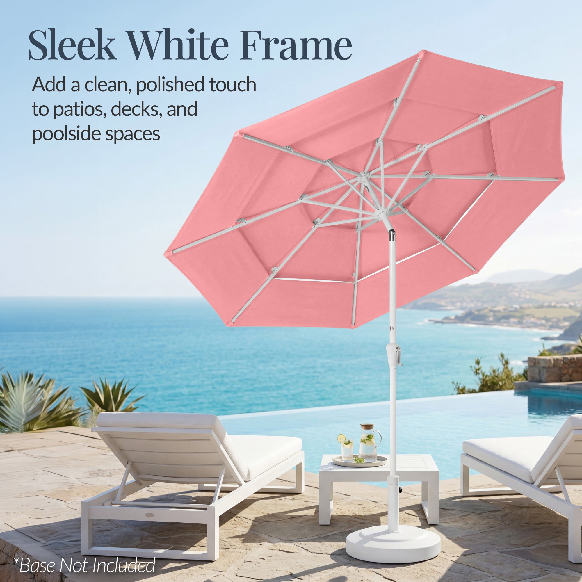 10ft 3-Tier Patio Market Umbrella White Pole, Push Button Tilt, Crank Lift