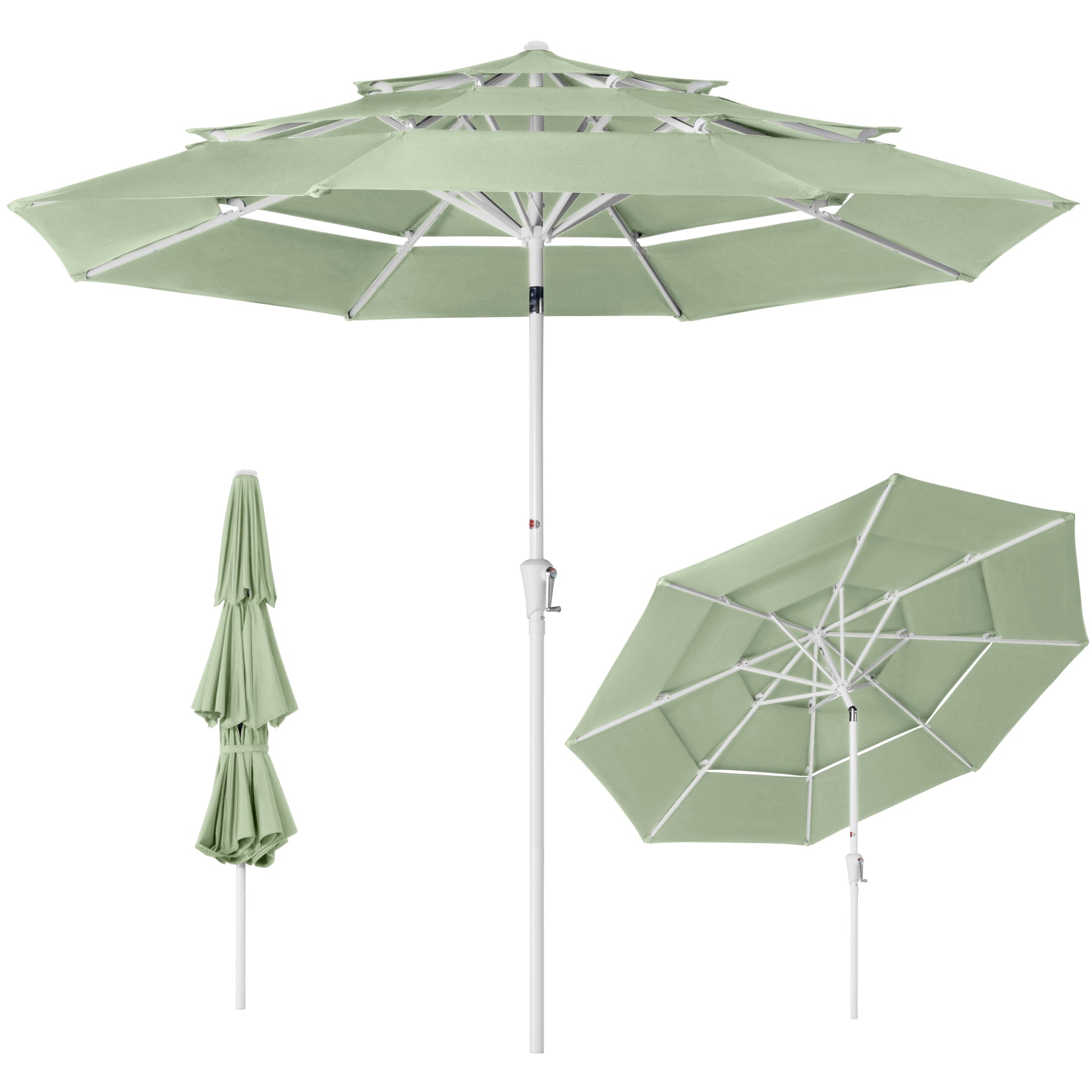 10ft 3-Tier Patio Market Umbrella White Pole, Push Button Tilt, Crank – Best Choice Products
