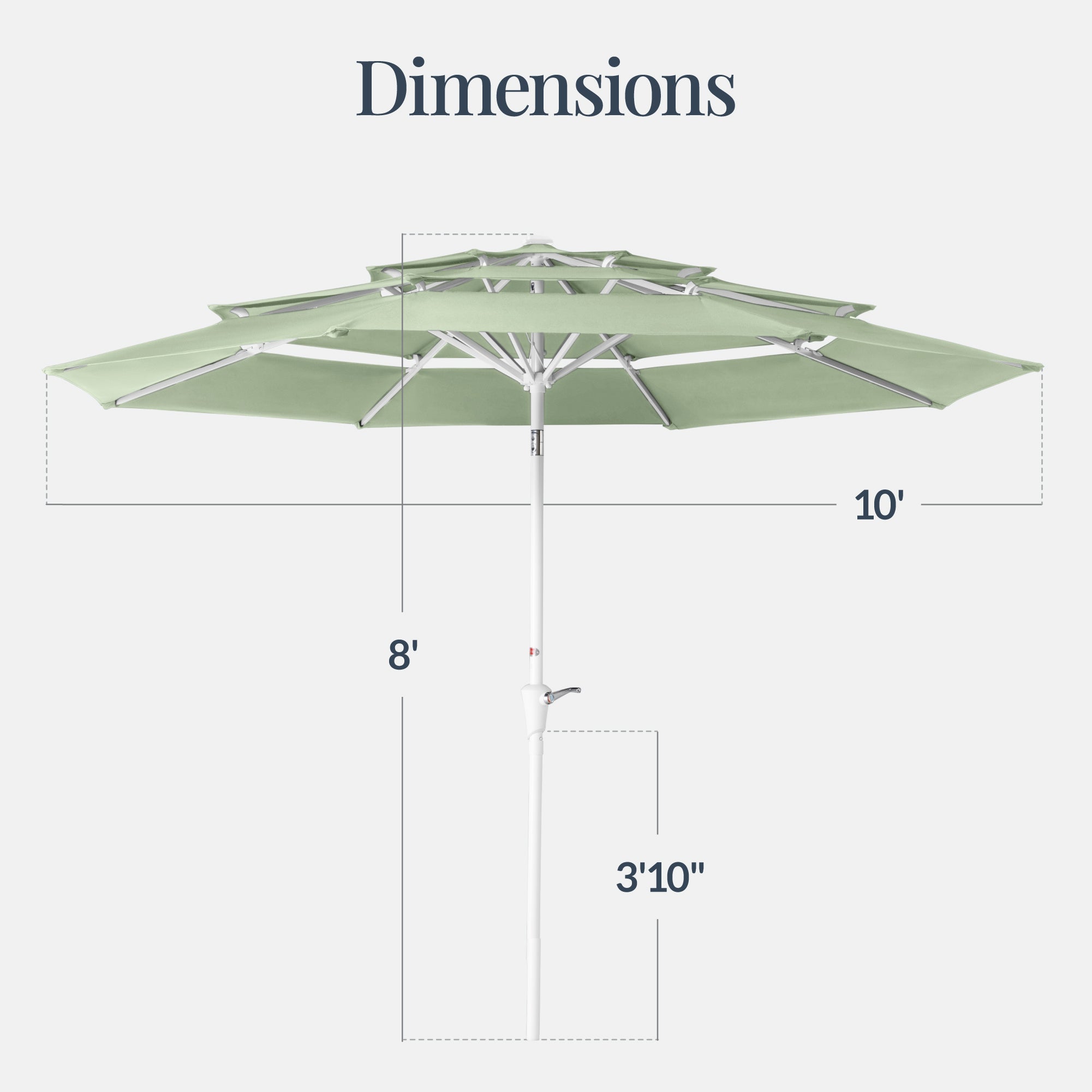 10ft 3-Tier Patio Market Umbrella White Pole, Push Button Tilt, Crank Lift