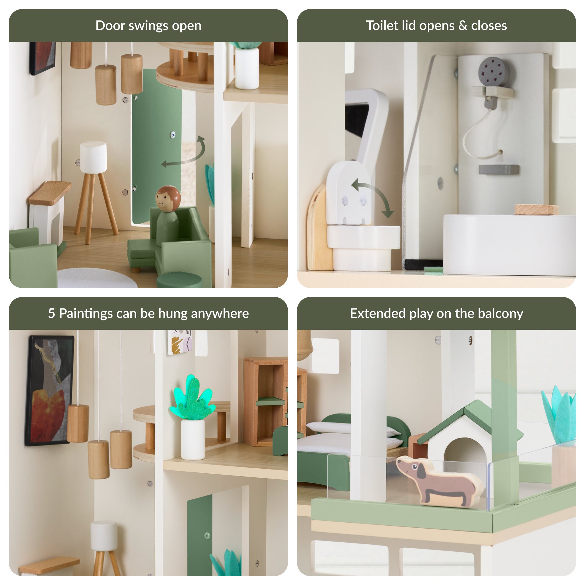 Pretend Play Wooden Doll House w/ 40 Accessories, Modern Toy Playset