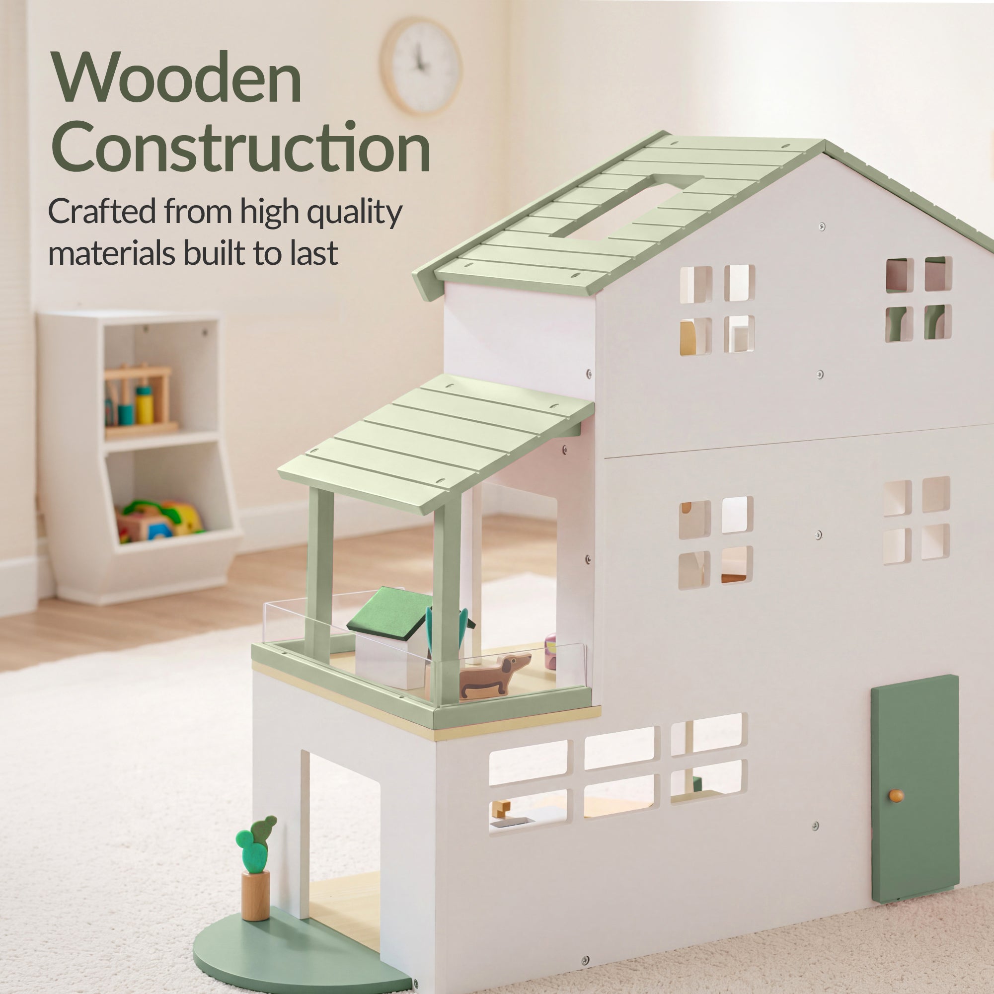 Pretend Play Wooden Doll House w/ 40 Accessories, Modern Toy Playset