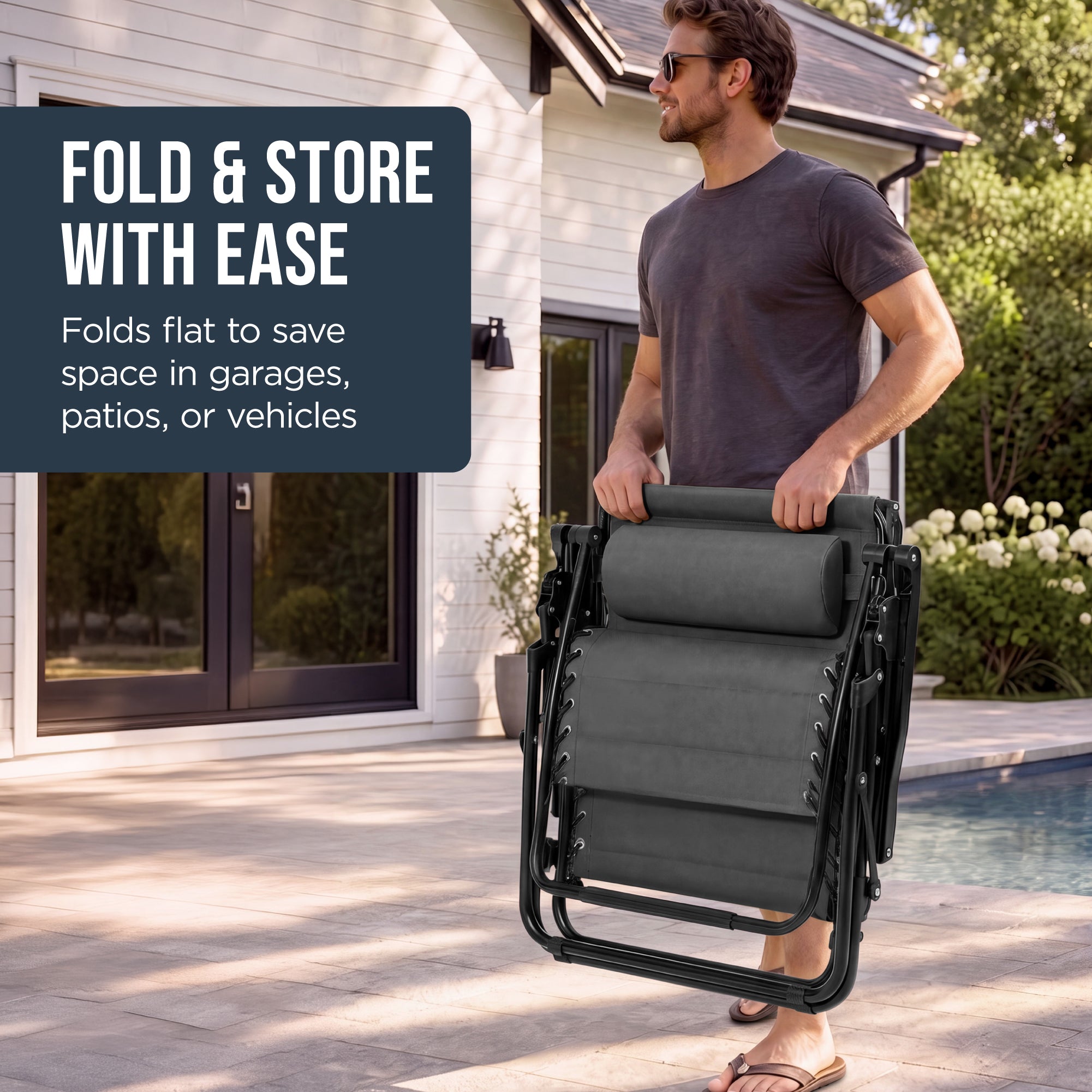 Oversized Padded Zero Gravity Chair w/ Canopy Headrest Cup Holder Side Tray