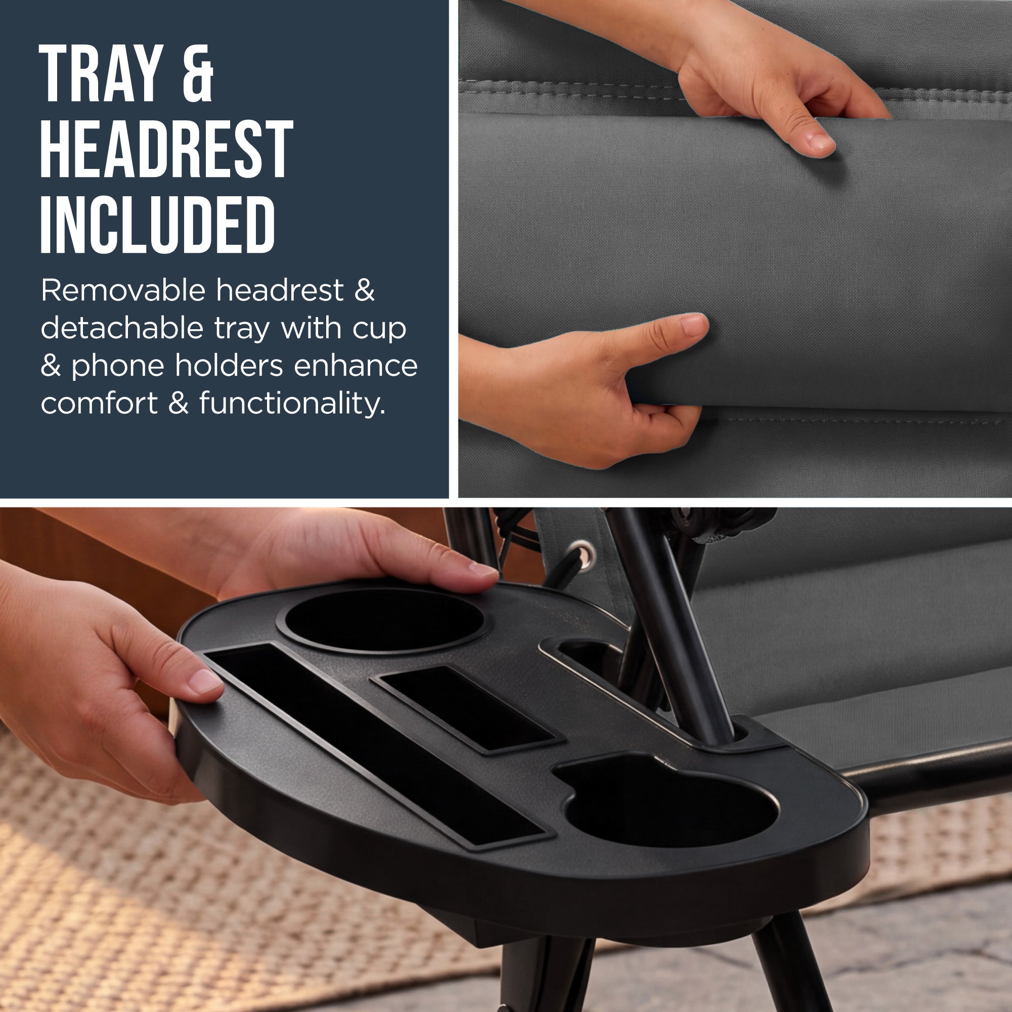 Oversized Padded Zero Gravity Chair w/ Canopy Headrest Cup Holder Side Tray