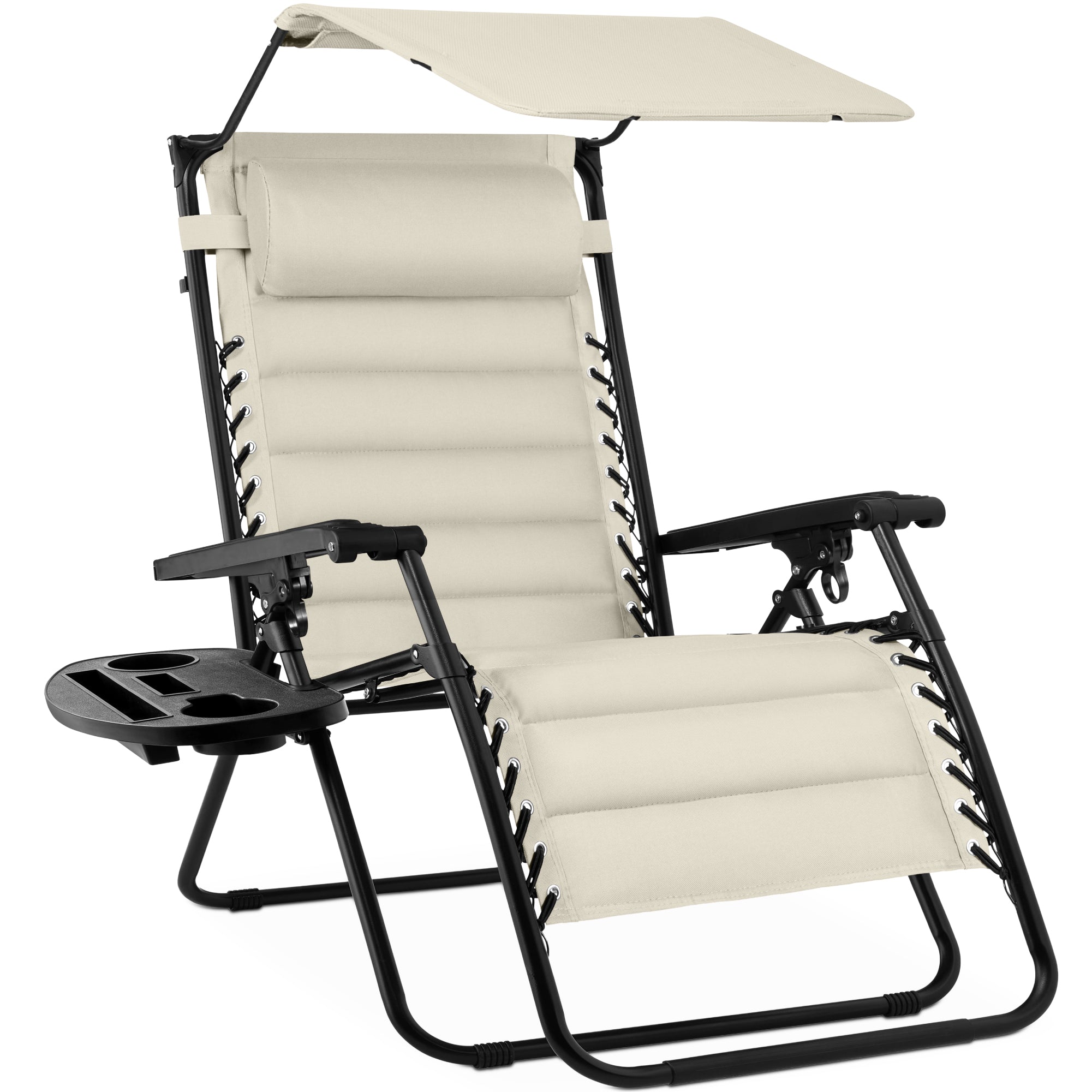Oversized Padded Zero Gravity Chair w/ Canopy Headrest Cup Holder Side Tray