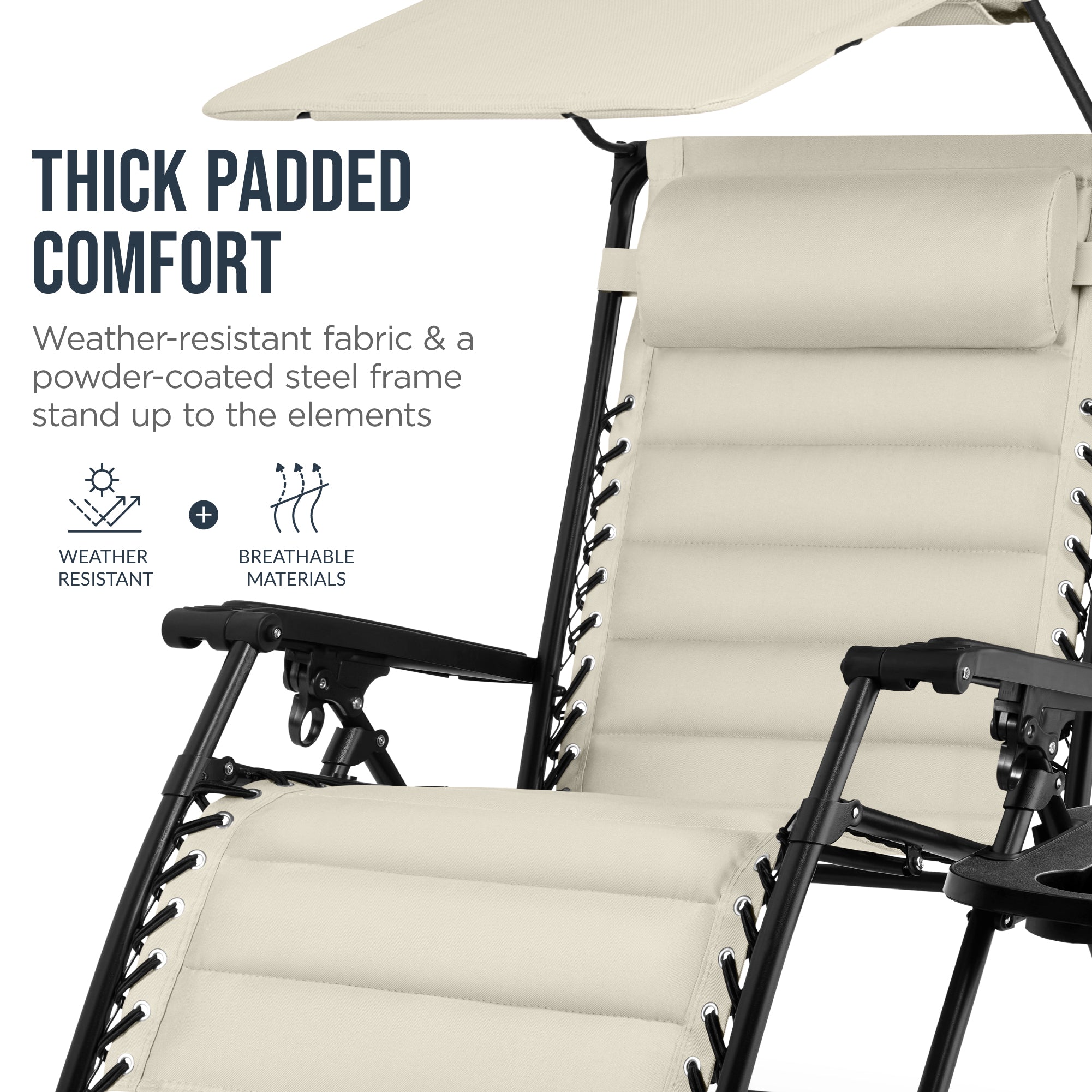 Oversized Padded Zero Gravity Chair w/ Canopy Headrest Cup Holder Side Tray