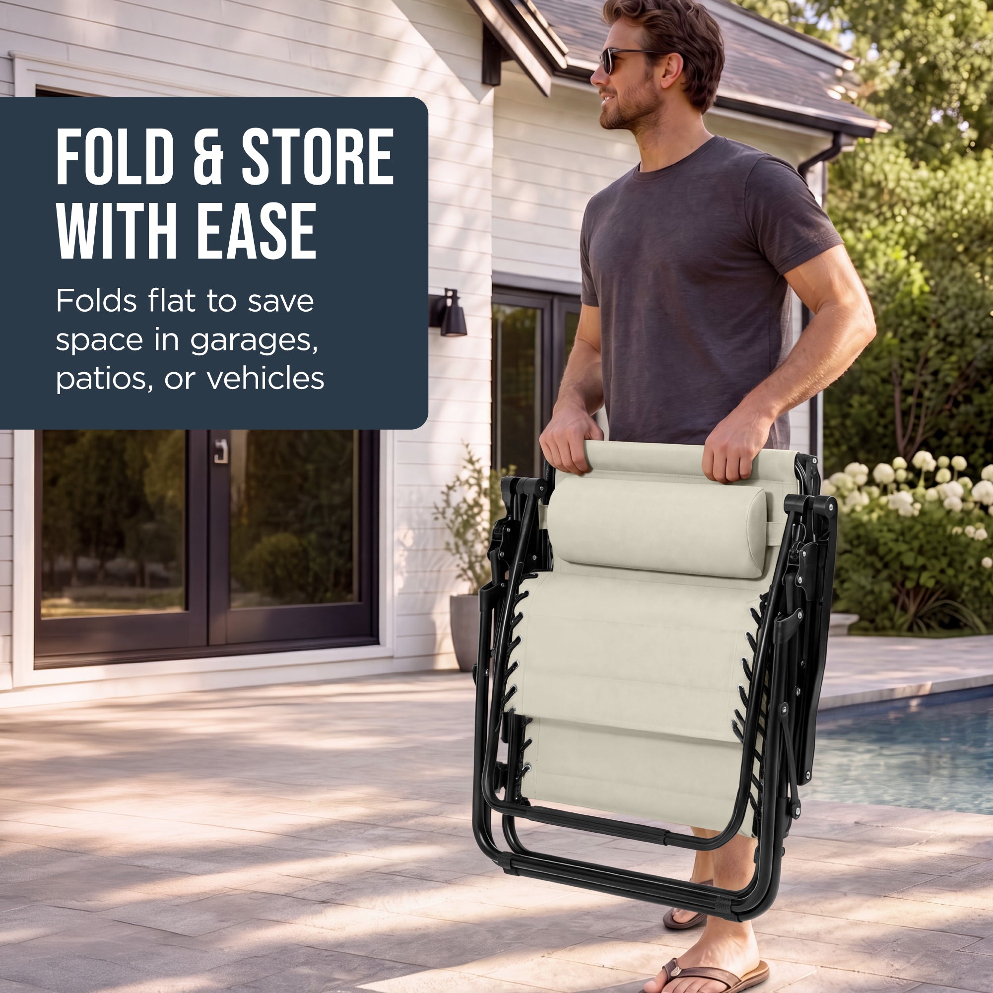 Oversized Padded Zero Gravity Chair w/ Canopy Headrest Cup Holder Side Tray