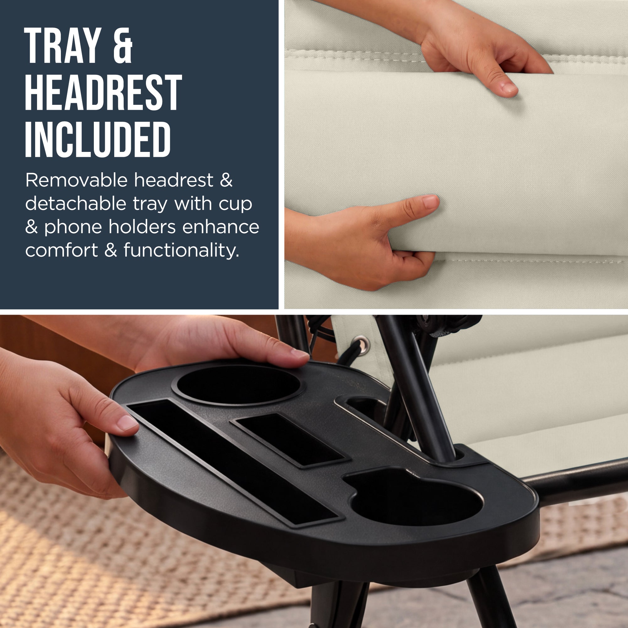 Oversized Padded Zero Gravity Chair w/ Canopy Headrest Cup Holder Side Tray