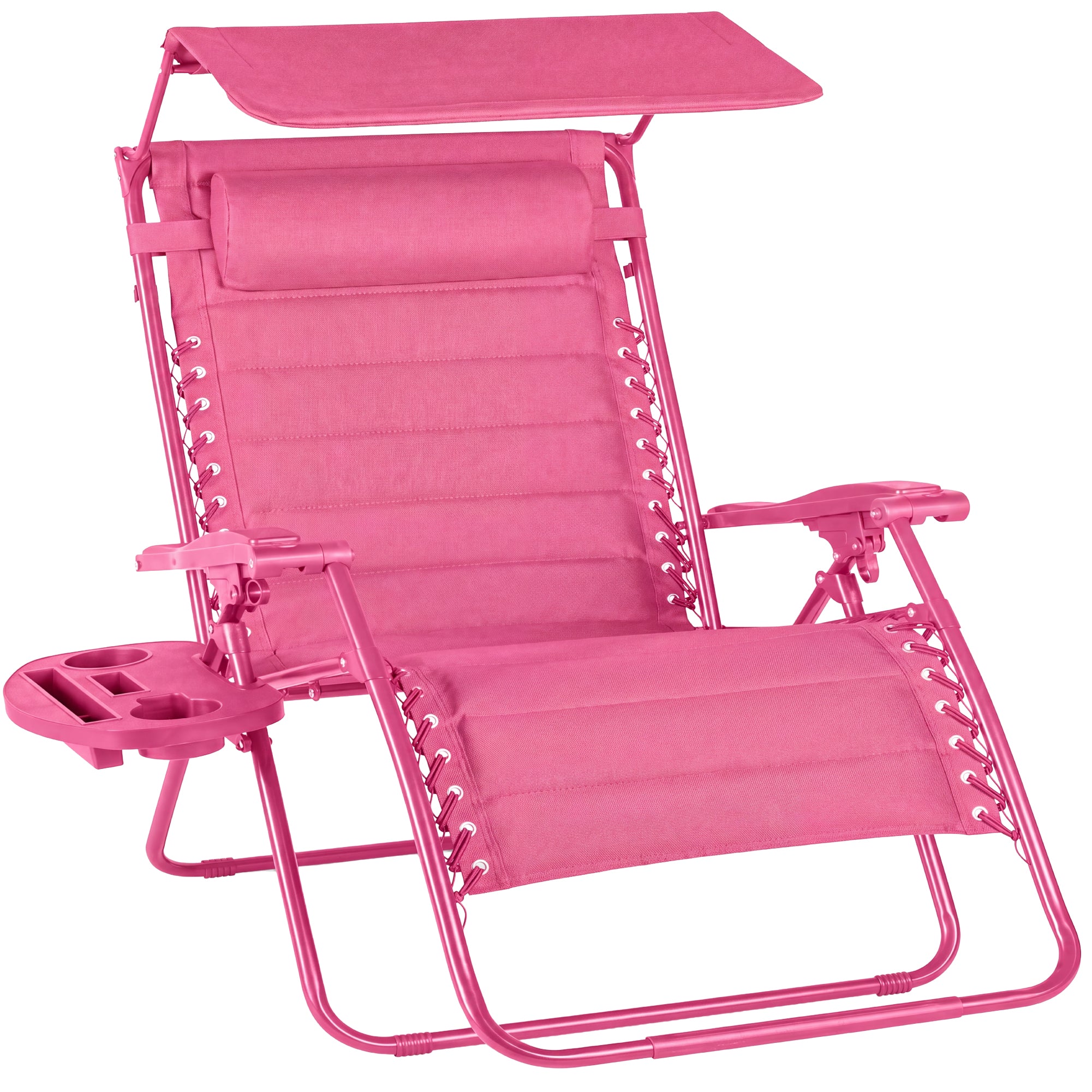 Oversized Padded Zero Gravity Chair w/ Canopy Headrest Cup Holder Side Tray